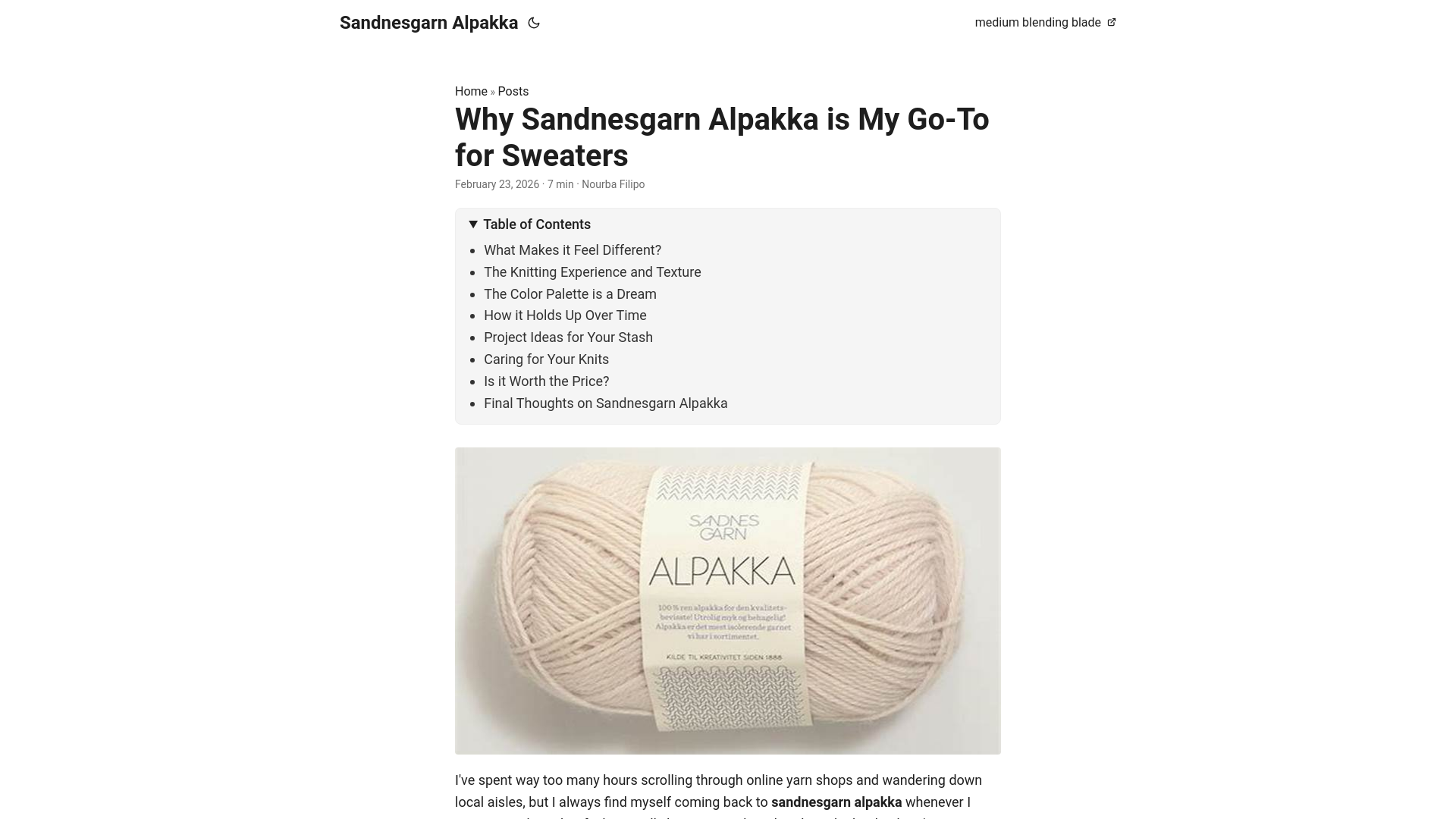 website screenshot of https://sandnesgarn-alpakka.pages.dev/