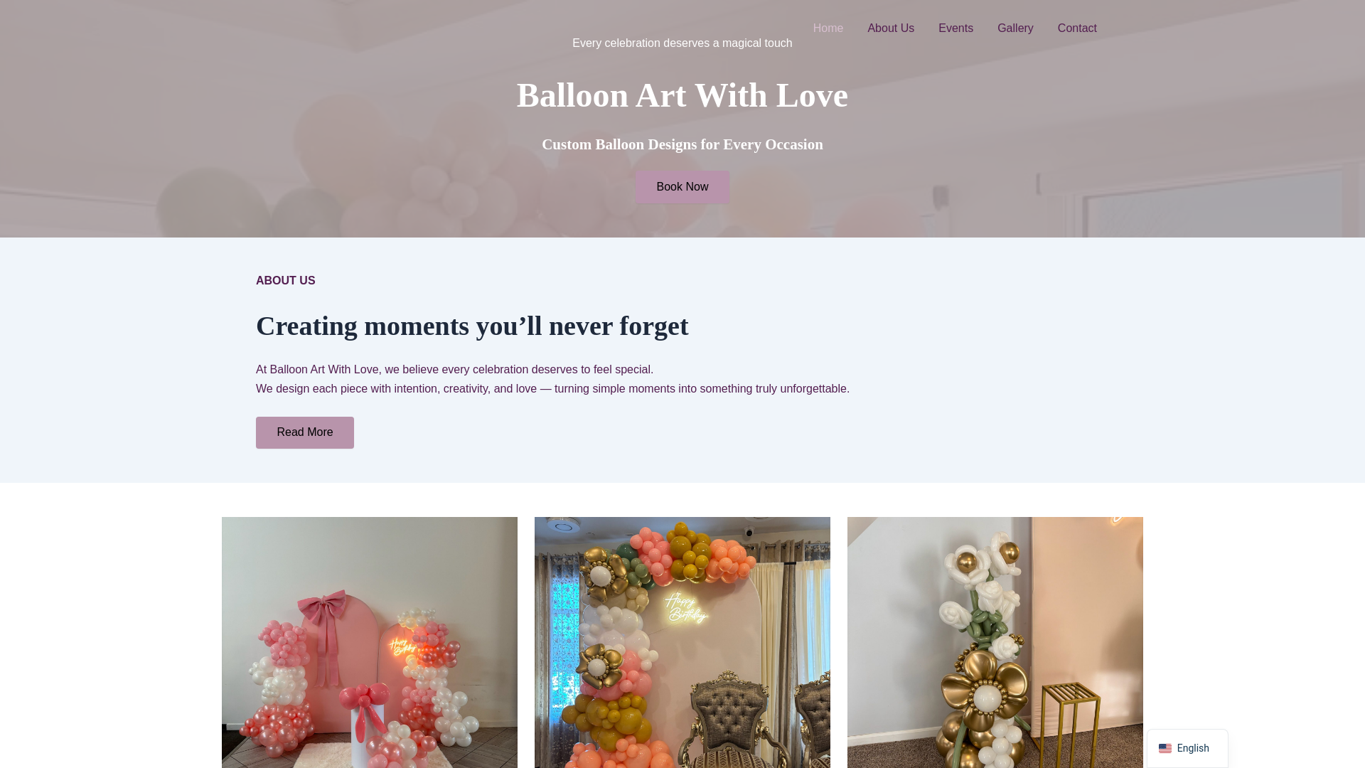 website screenshot of https://balloonartwithlove.com/