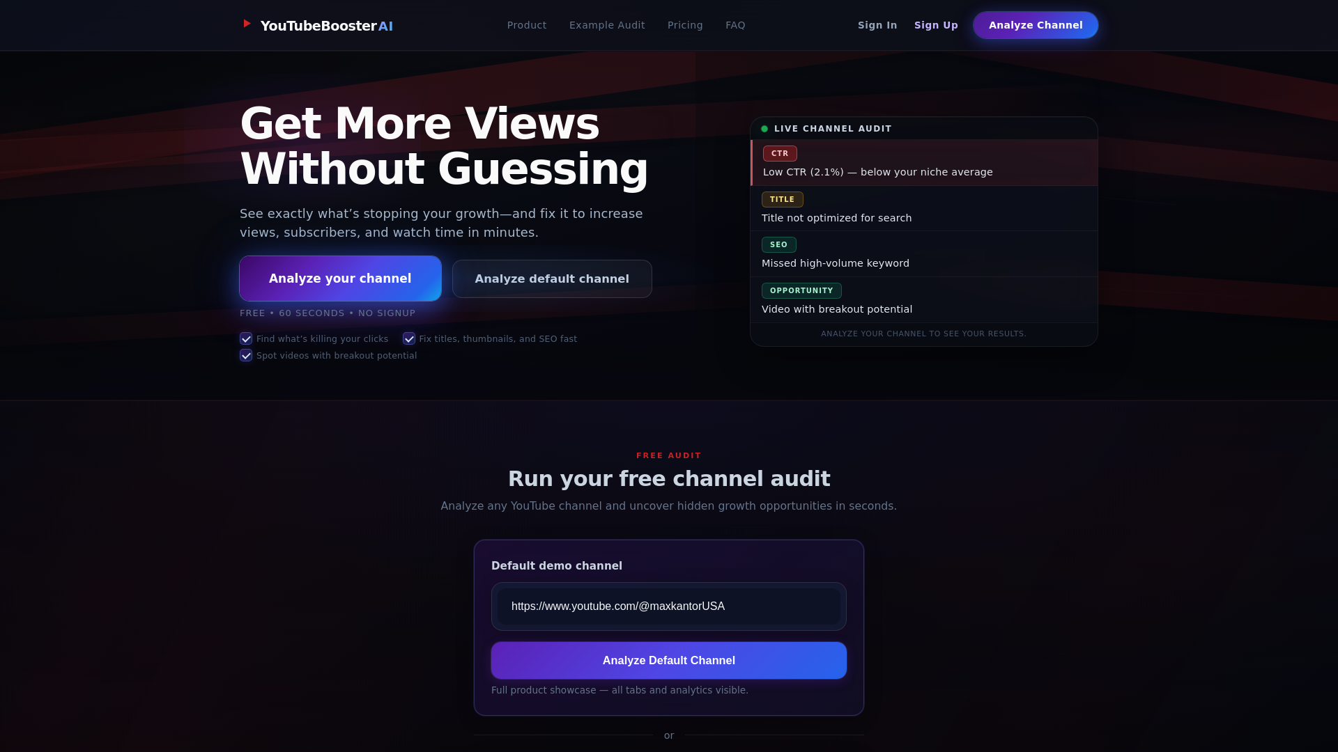 website screenshot of https://youtubeboosterai.com/