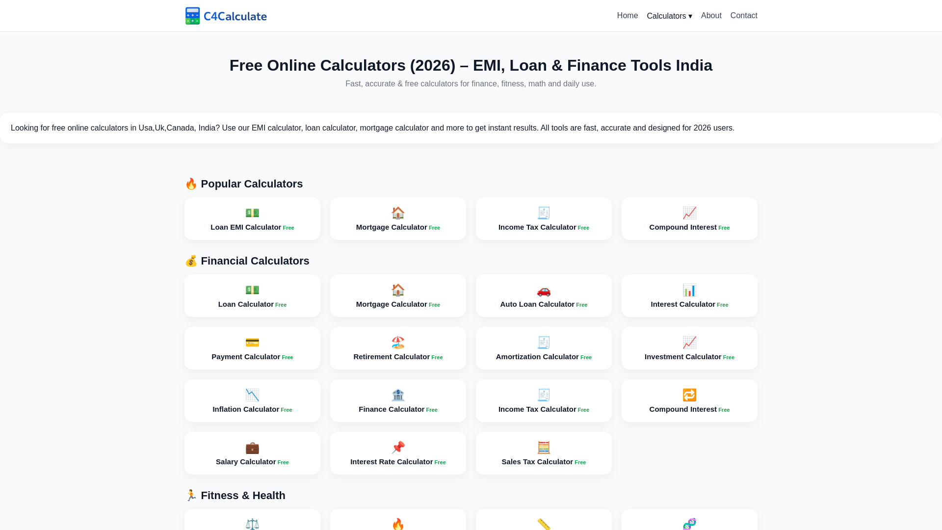 website screenshot of https://c4calculate.in/