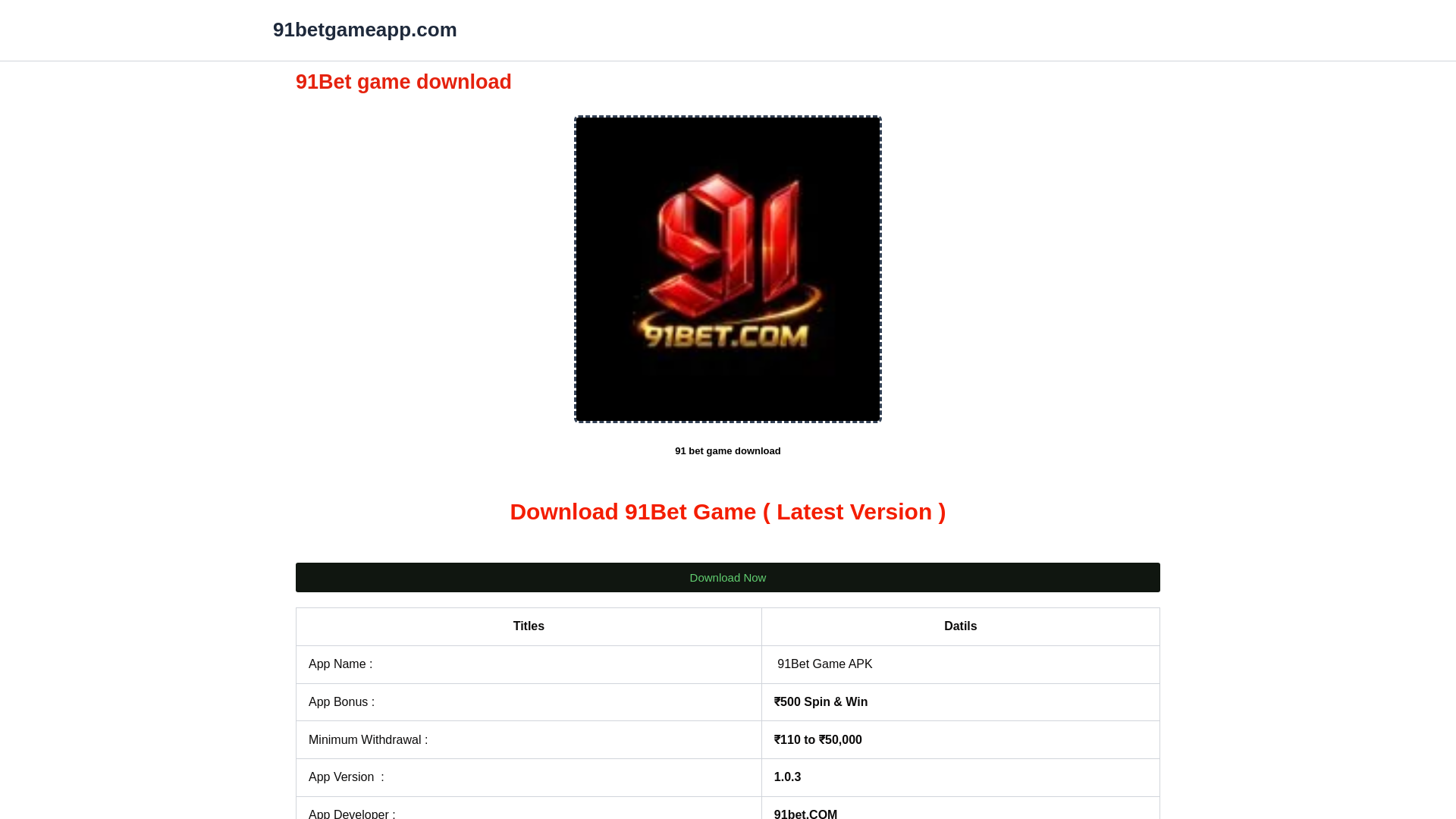 website screenshot of https://91betgameapp.com/