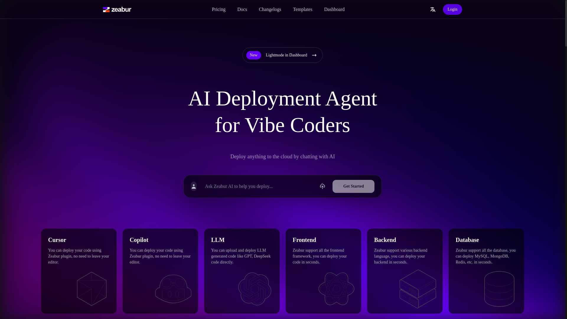 website screenshot of https://zeabur.com