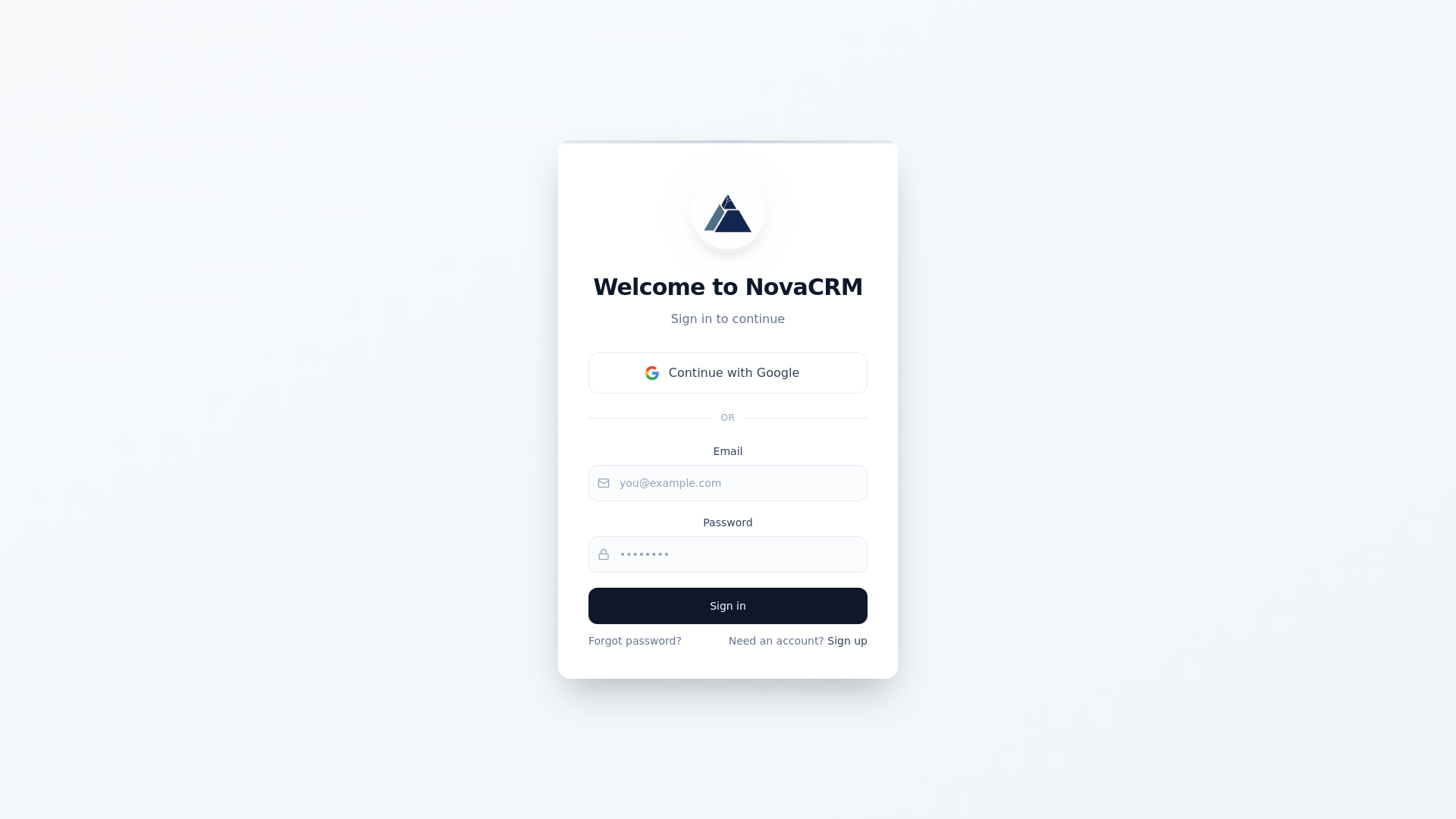 website screenshot of https://novacrm.store/
