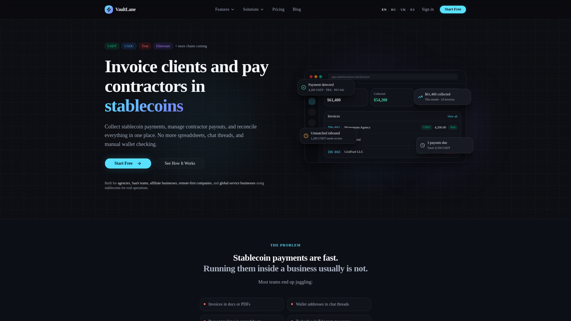 website screenshot of https://vaultlane.net/