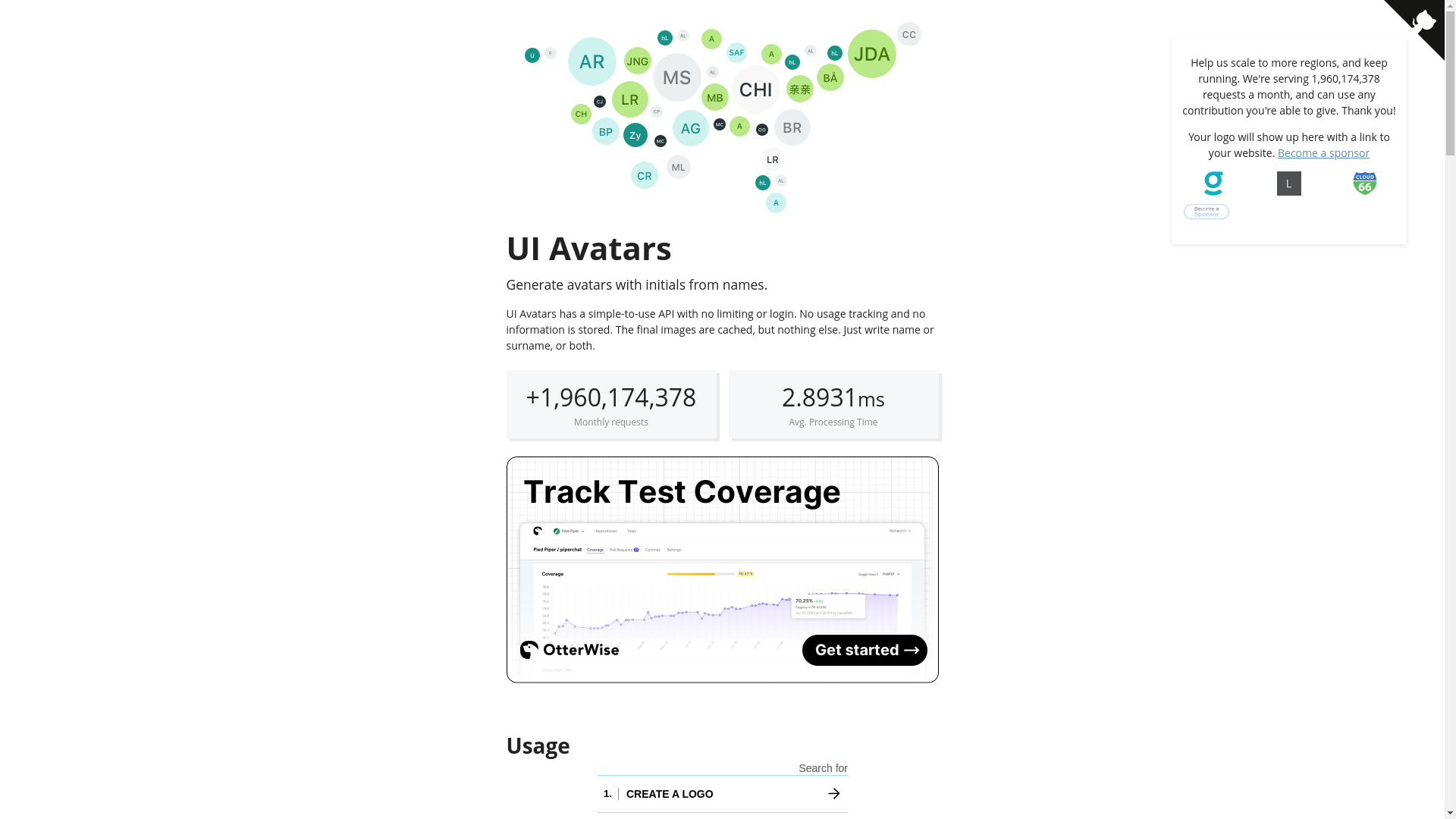 website screenshot of https://ui-avatars.com