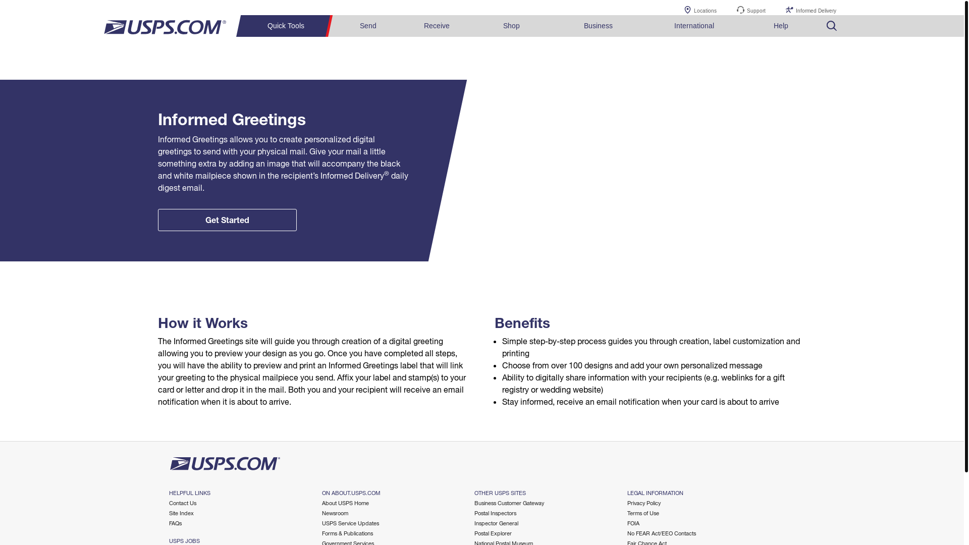 website screenshot of https://usit.informedgreetings.com/