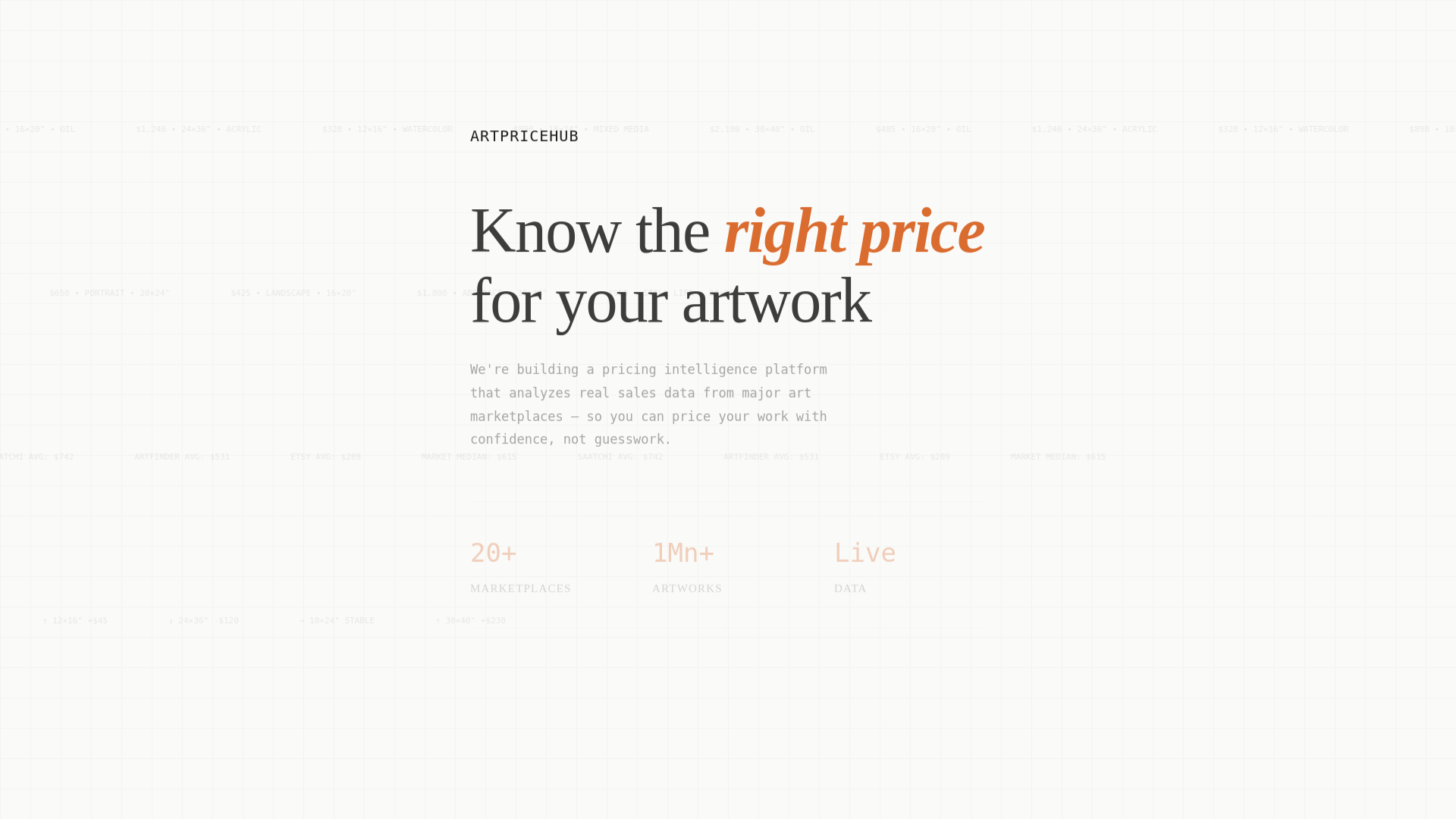 website screenshot of https://artpricehub.com/