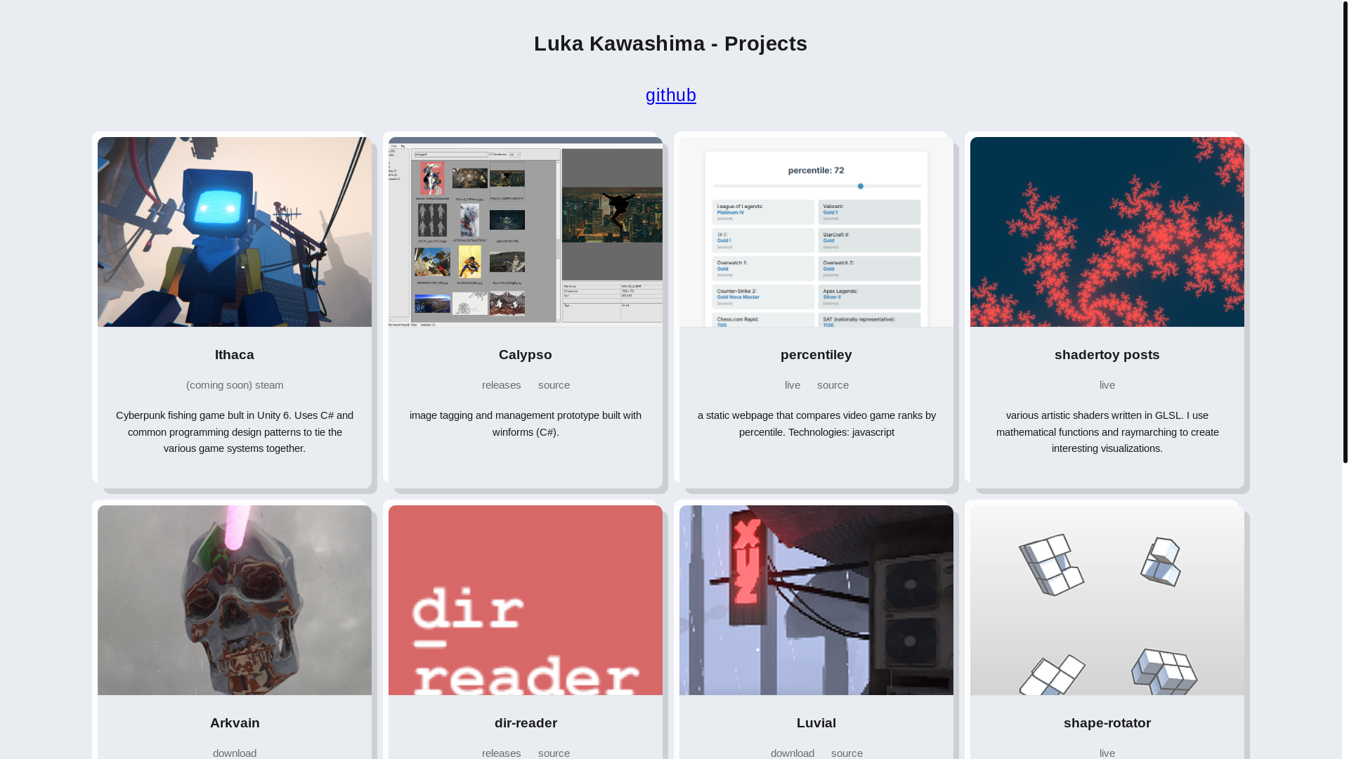 website screenshot of https://lukakawashima.dev/