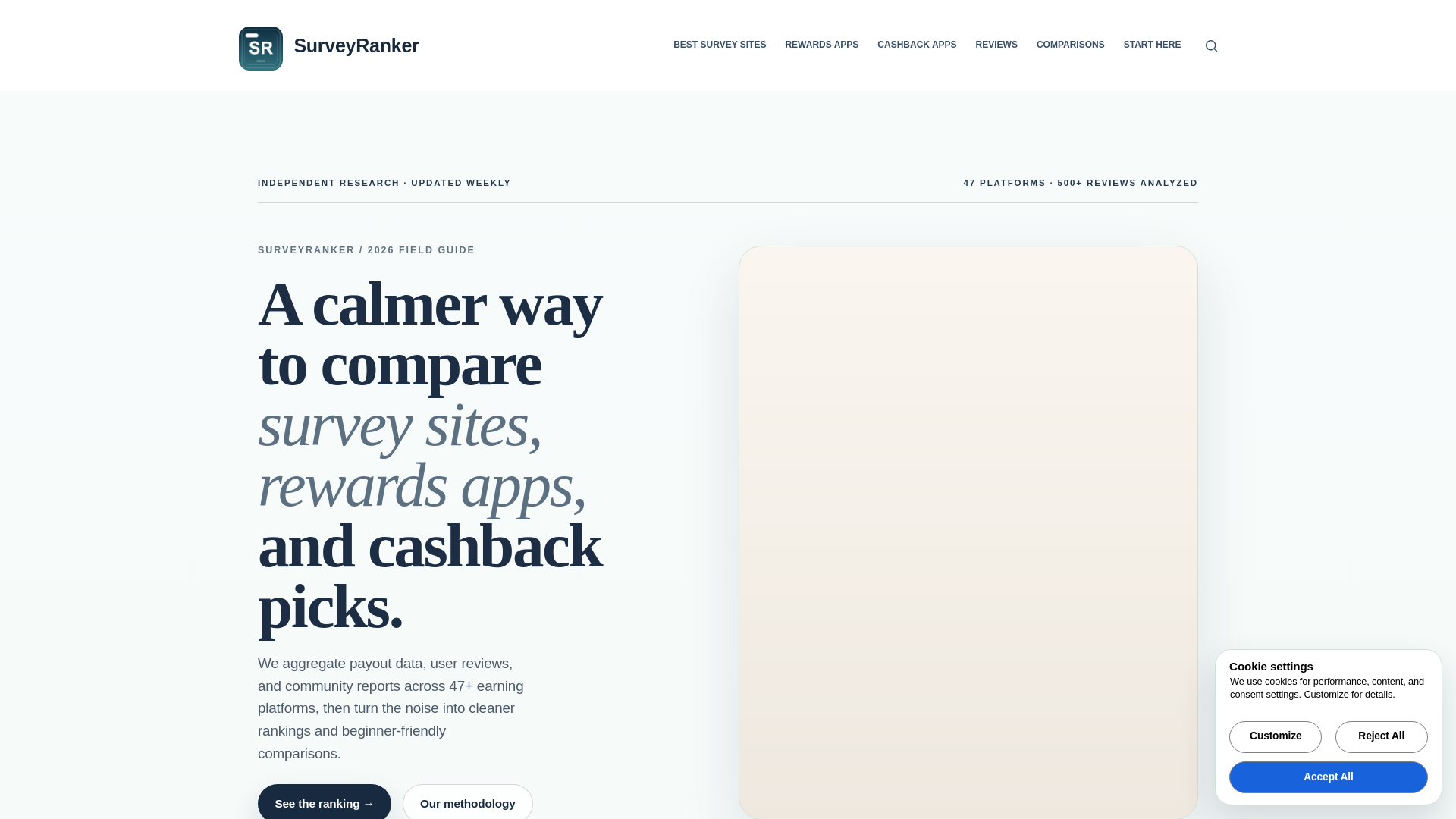 website screenshot of https://surveyranker.com/