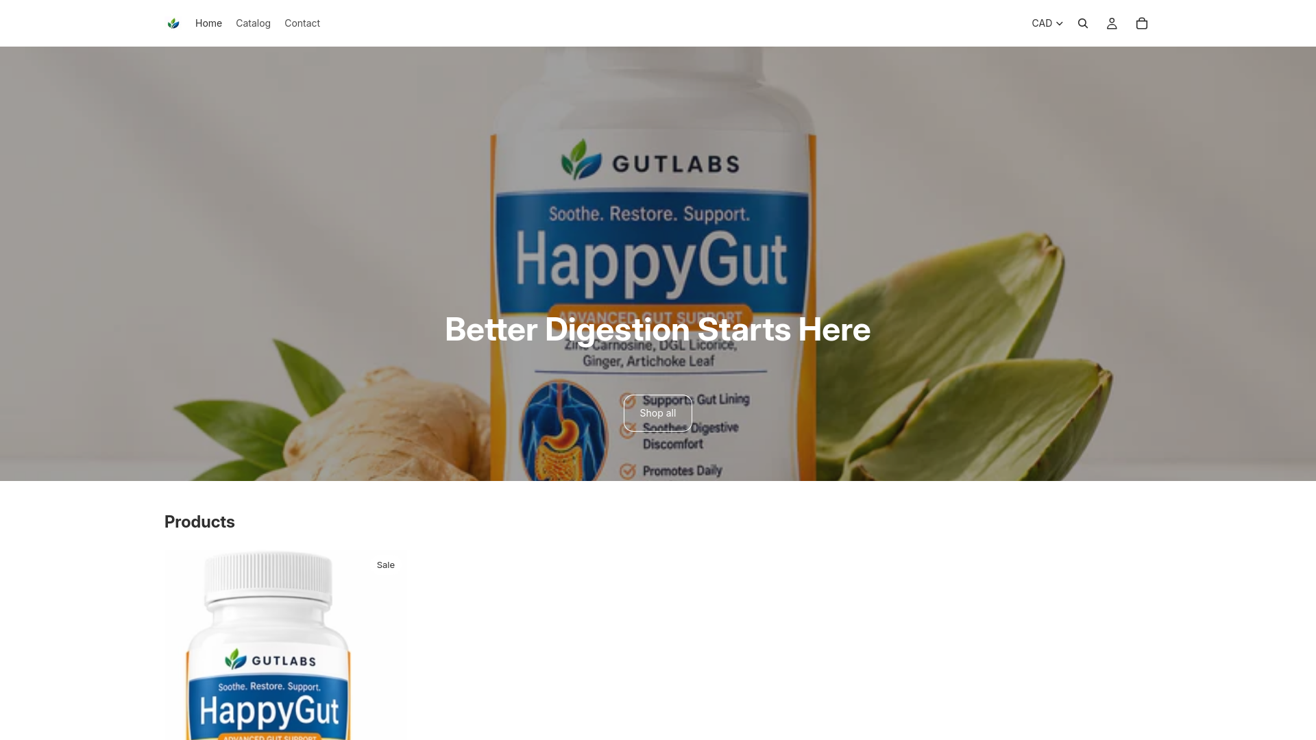 website screenshot of https://gutlabs.store/
