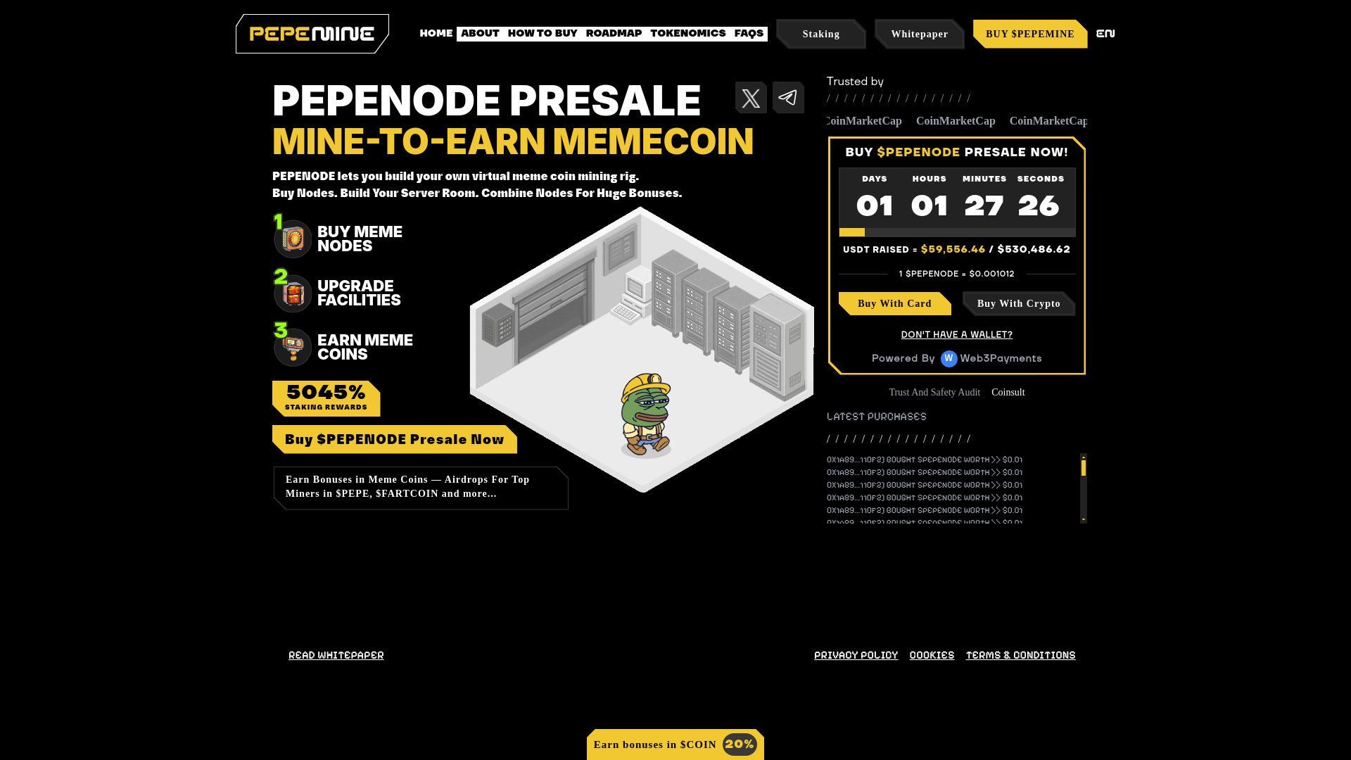 website screenshot of https://pepemine.xyz/