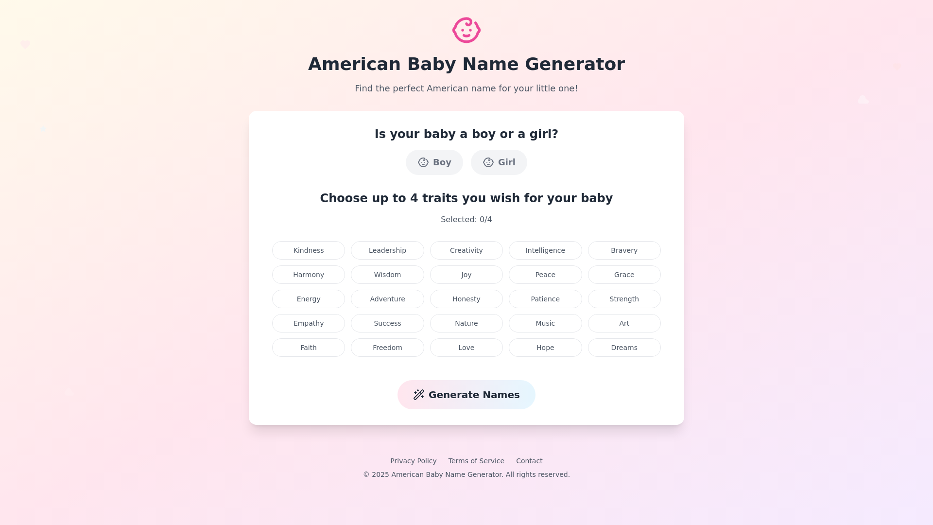 website screenshot of https://harmonybabynames.com/