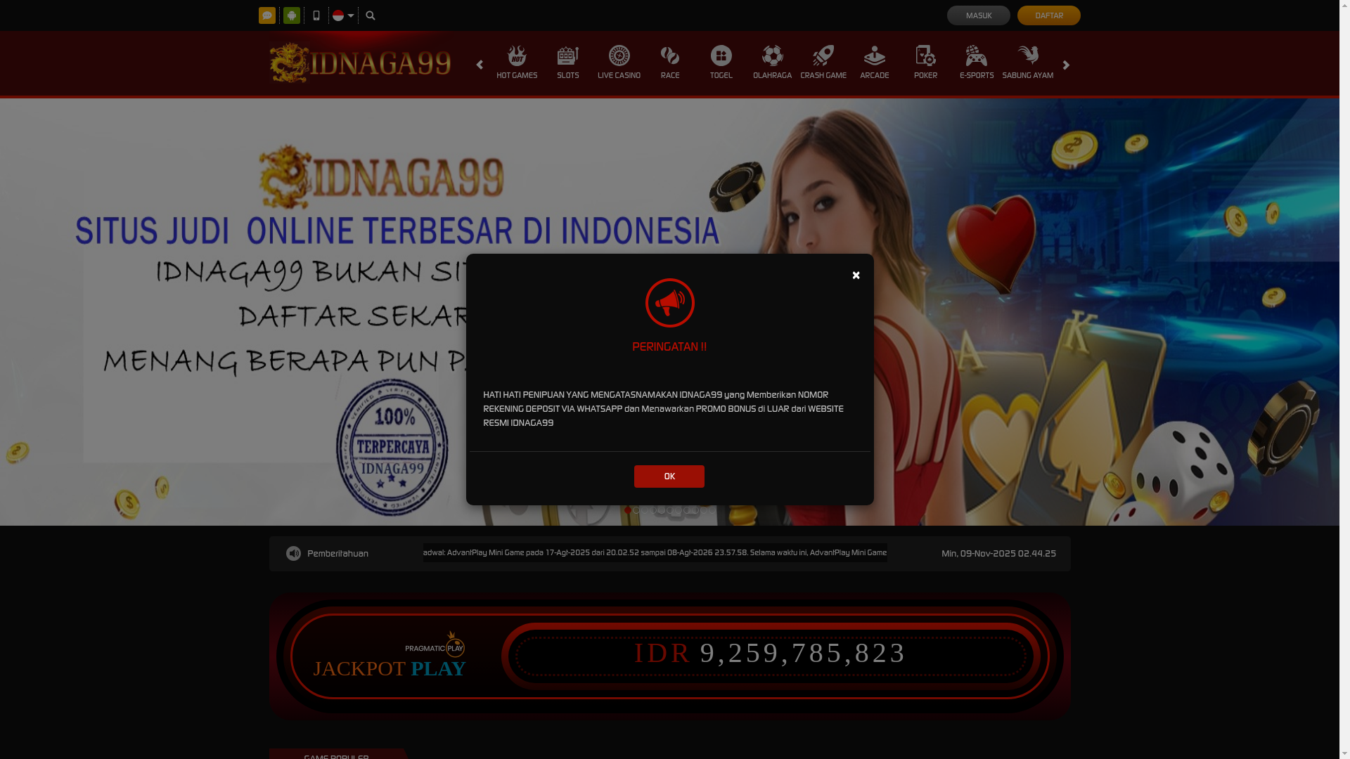 website screenshot of https://idnaga99web.me/