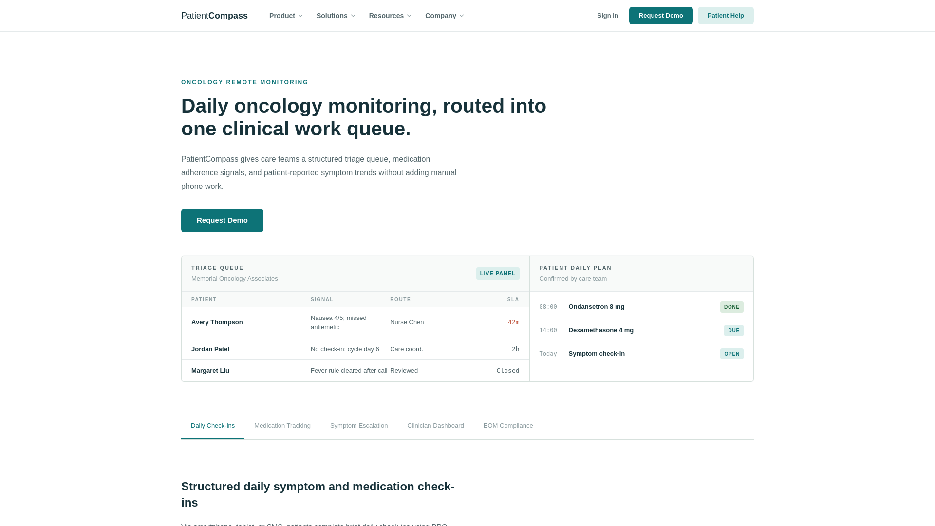 website screenshot of https://patientcompass.xyz/
