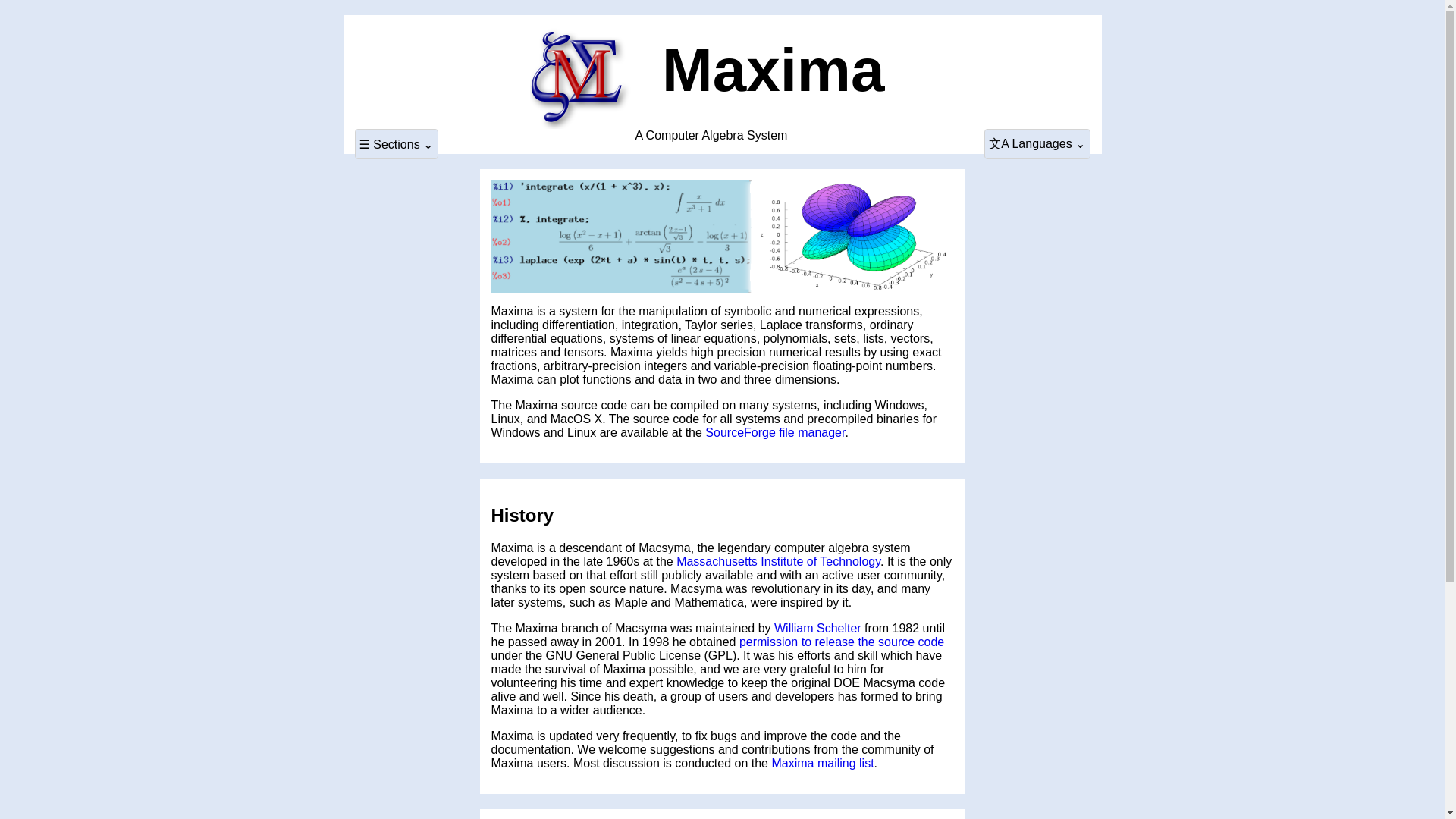 website screenshot of https://maxima.sourceforge.io/