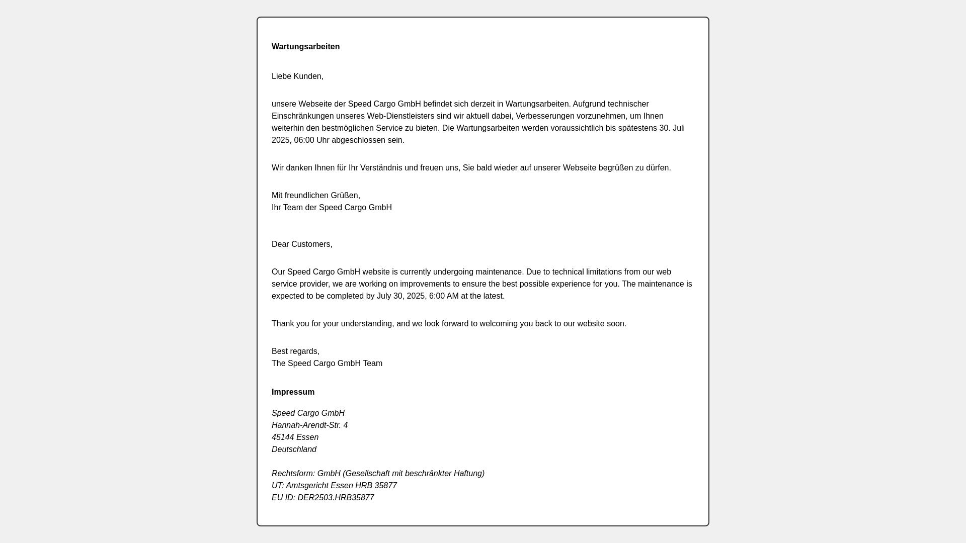 website screenshot of https://speedcargo-service.de/
