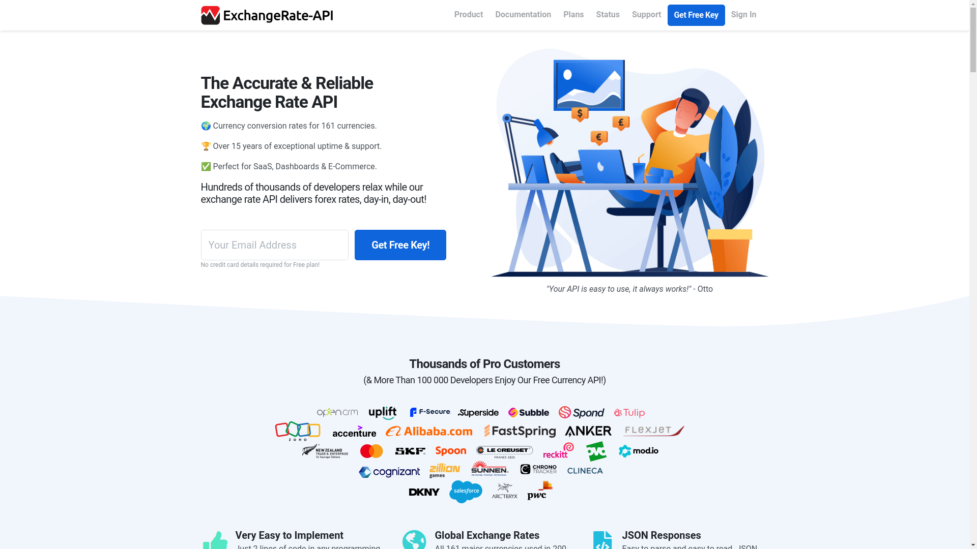 website screenshot of https://exchangerate-api.com
