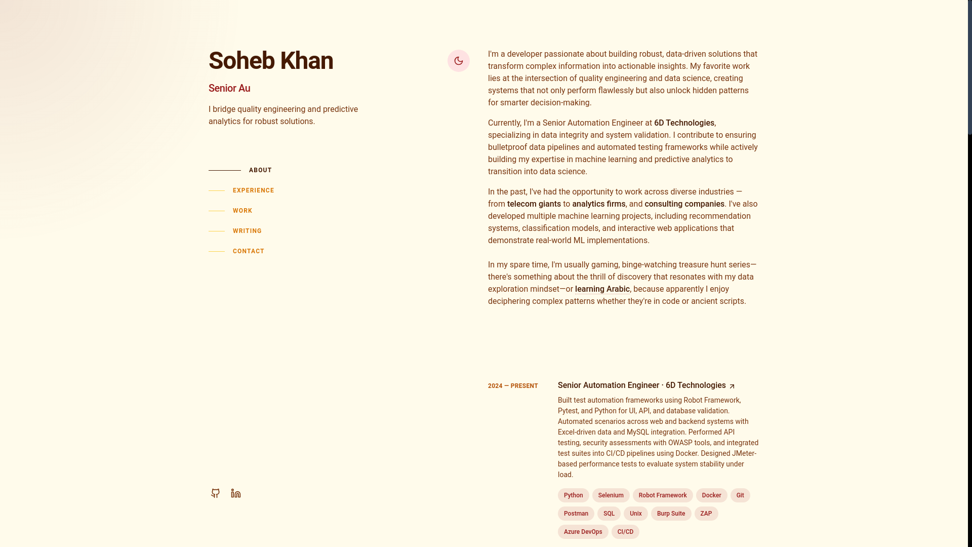 website screenshot of https://sohebkhan.dev/