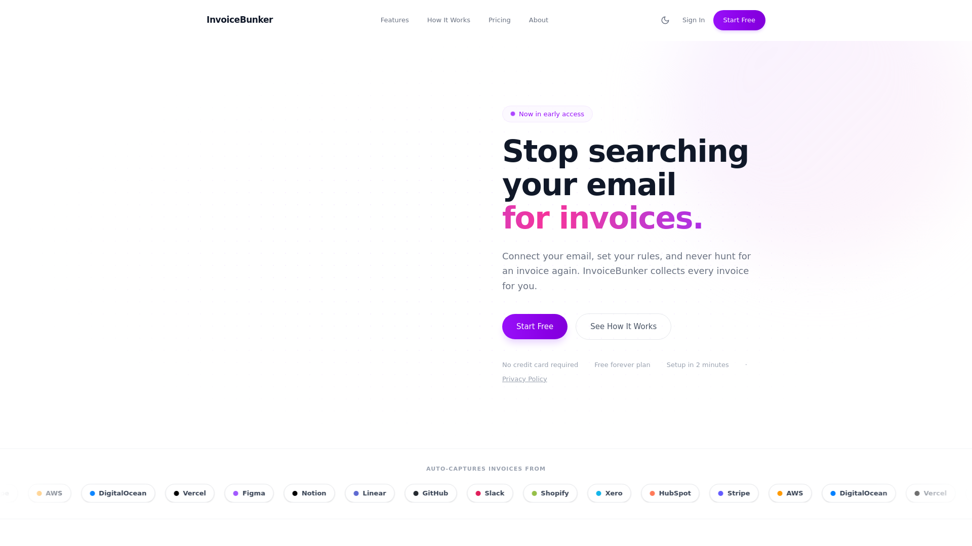 website screenshot of https://invoicebunker.com/