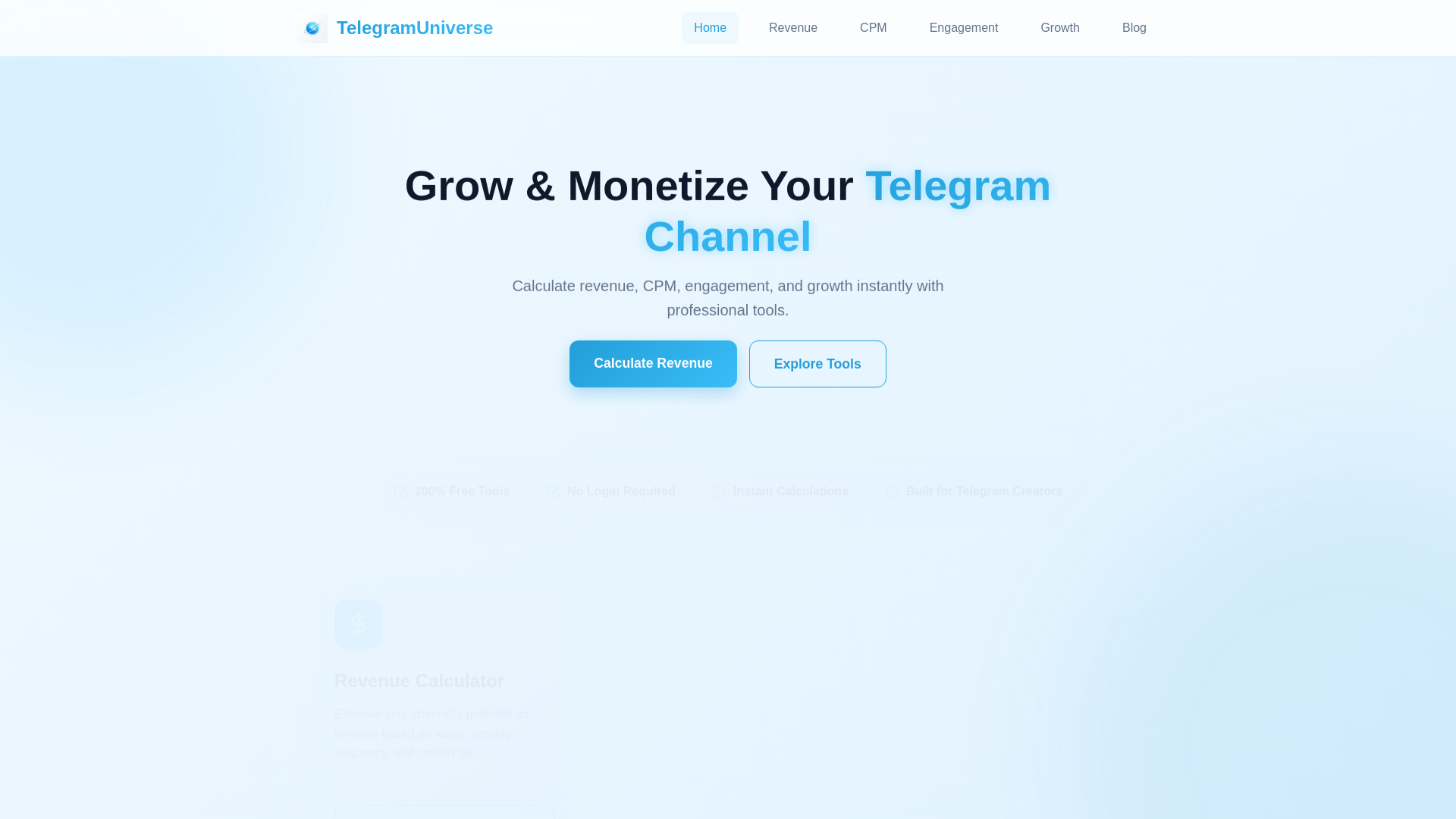 website screenshot of https://telegramuniverse.tech
