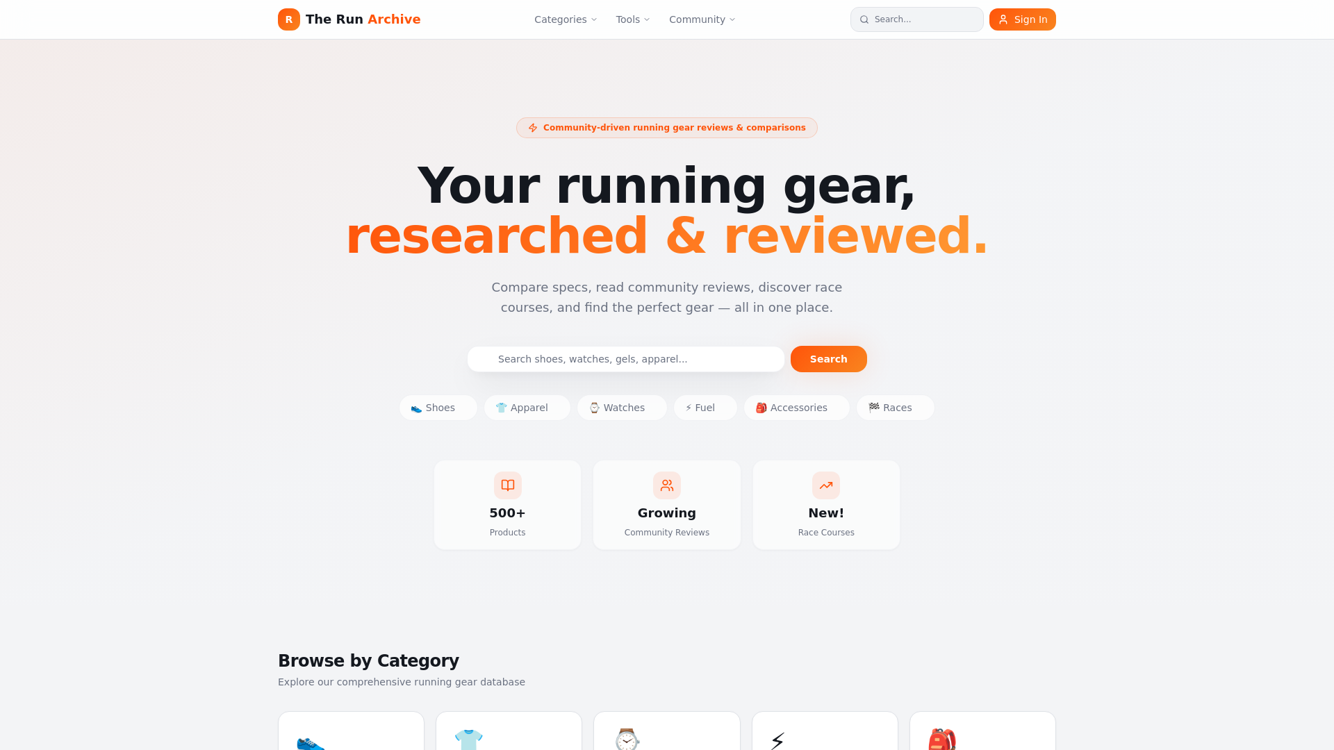 website screenshot of https://therunarchive.com/