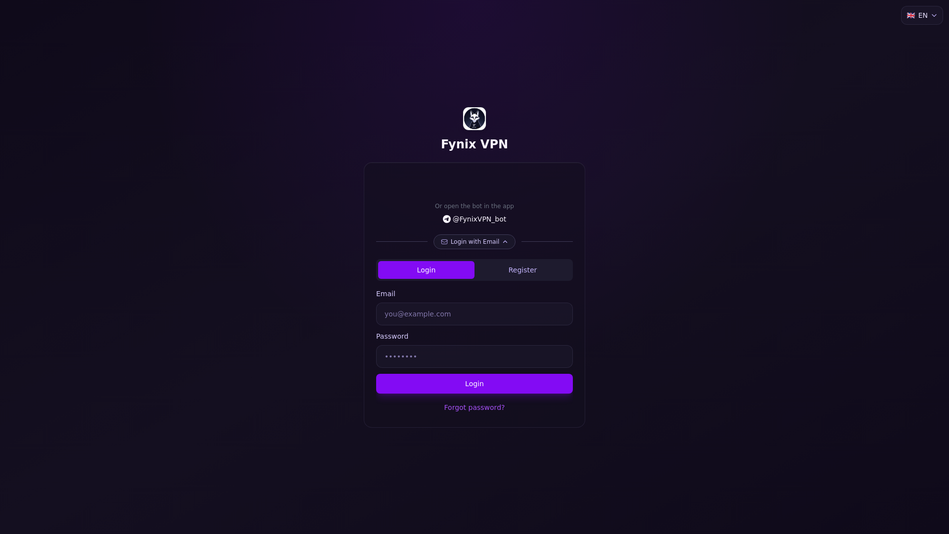 website screenshot of https://fynixvpn.com/