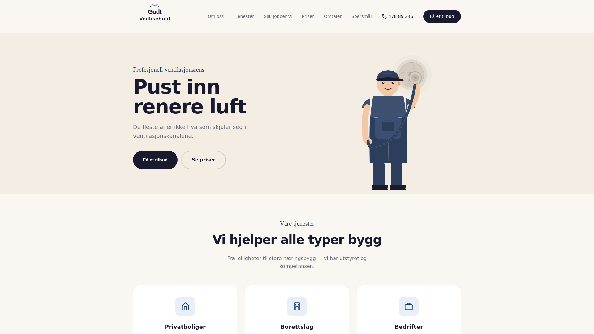 website screenshot of https://godtvedlikehold.no/