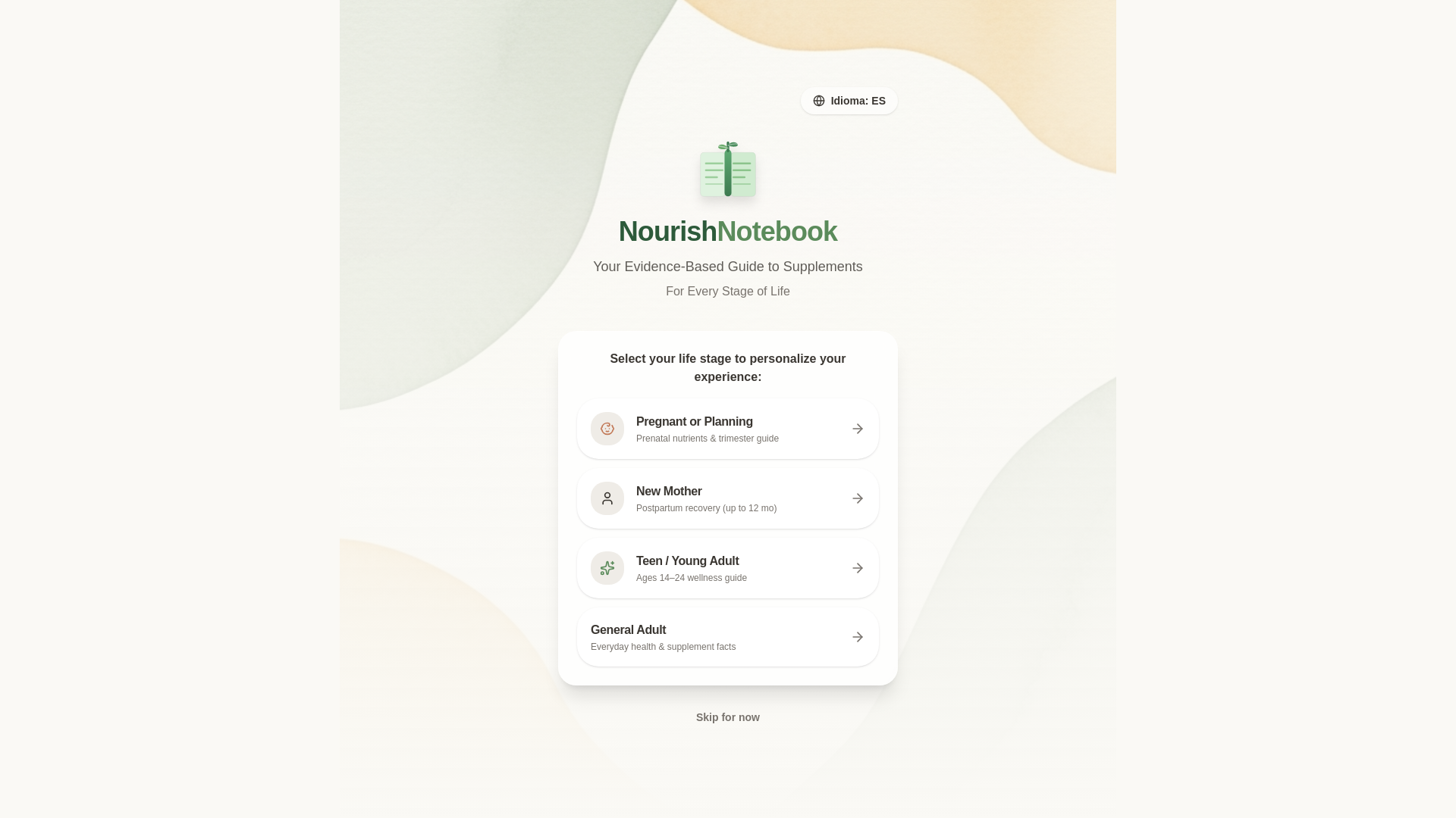 website screenshot of https://nourishnotebook.org/