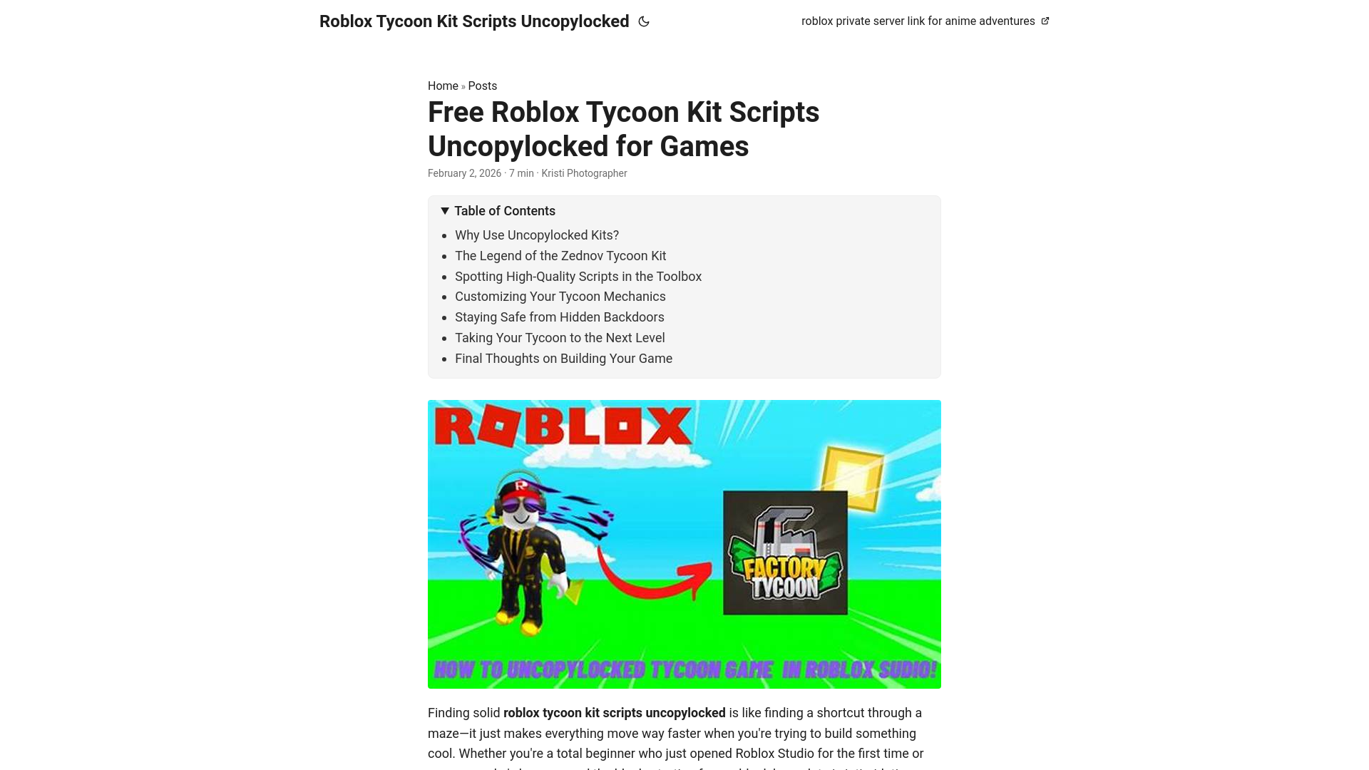 website screenshot of https://roblox-tycoon-kit-scripts-uncopylocked.pages.dev/