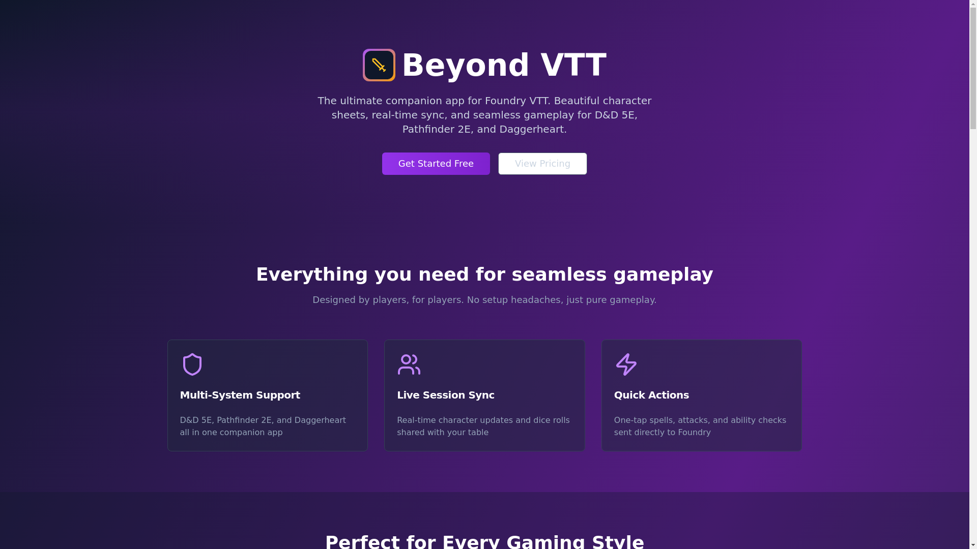 website screenshot of https://beyondvtt.com/