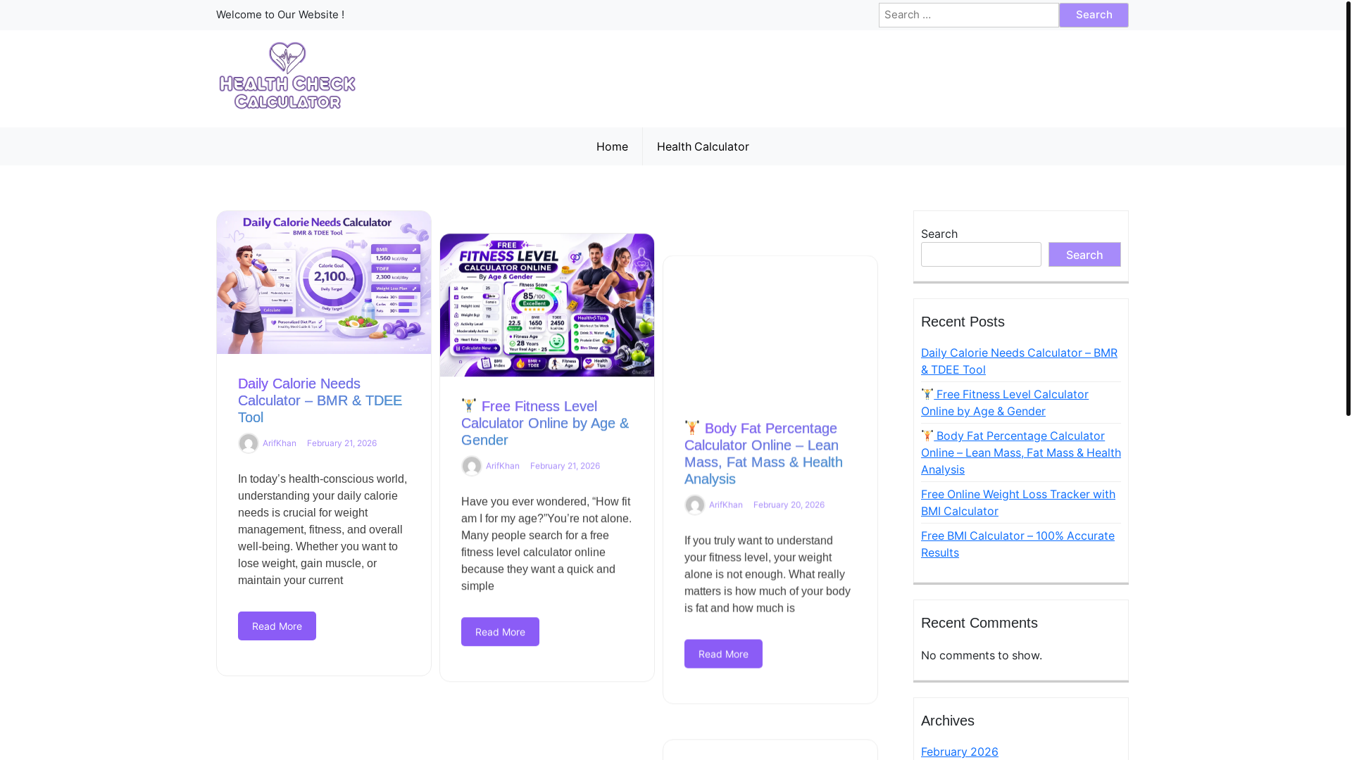 website screenshot of https://healthcheckcalculator.com/