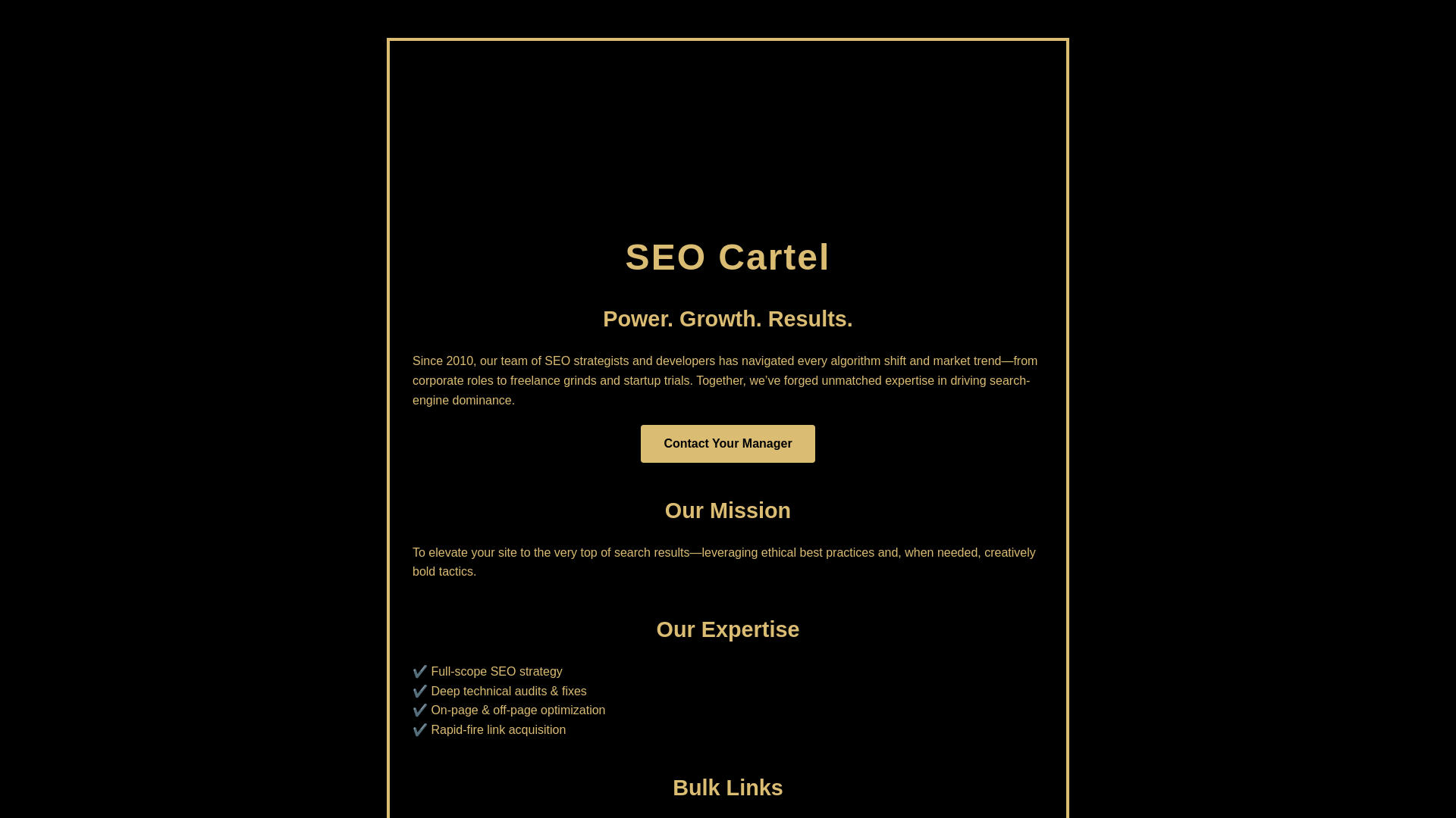website screenshot of https://seo-cartel-4w.xyz