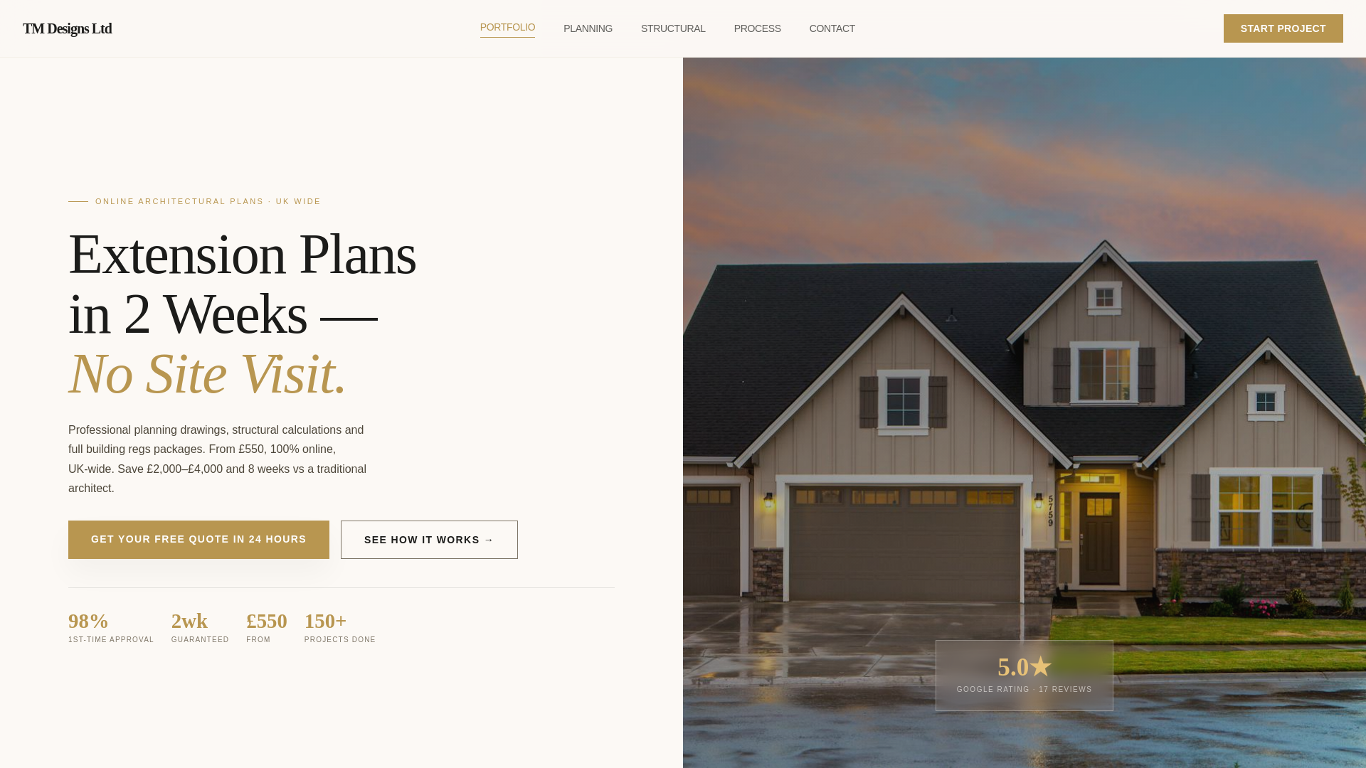 website screenshot of https://tmdesignsltd.com