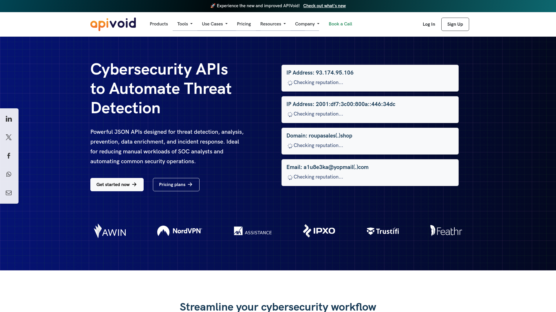 website screenshot of https://www.apivoid.com/