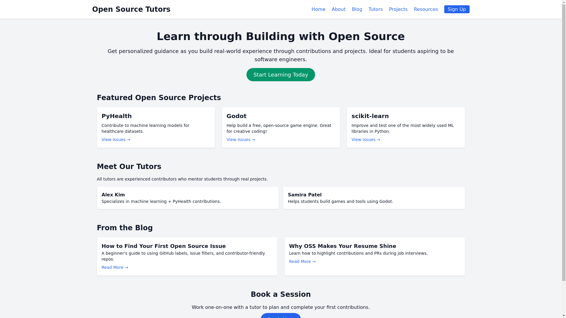 website screenshot of https://opensourcetutors.pages.dev/