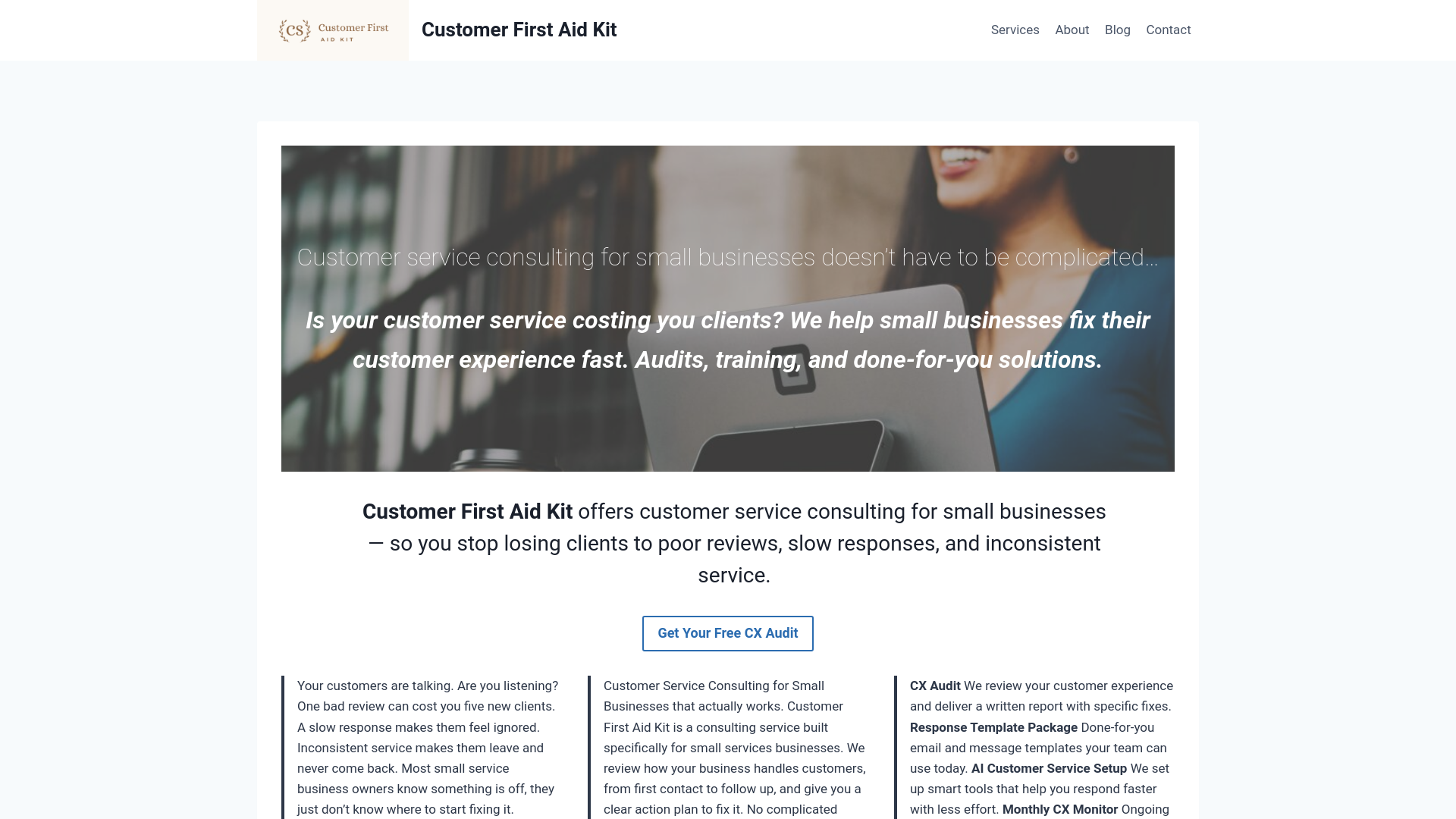 website screenshot of https://customerfirstaidkit.com/