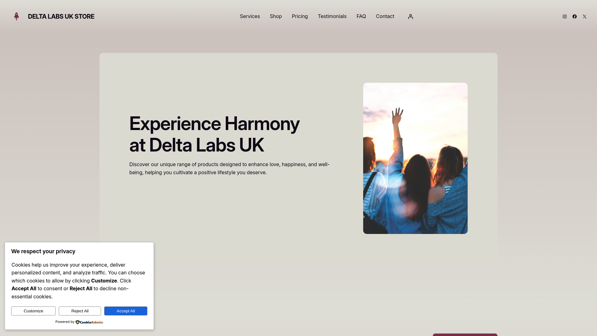 website screenshot of https://deltalabsukstore.com/