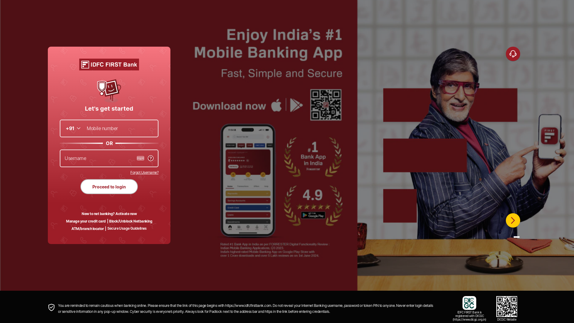 website screenshot of https://my.idfcfirstbank.com/
