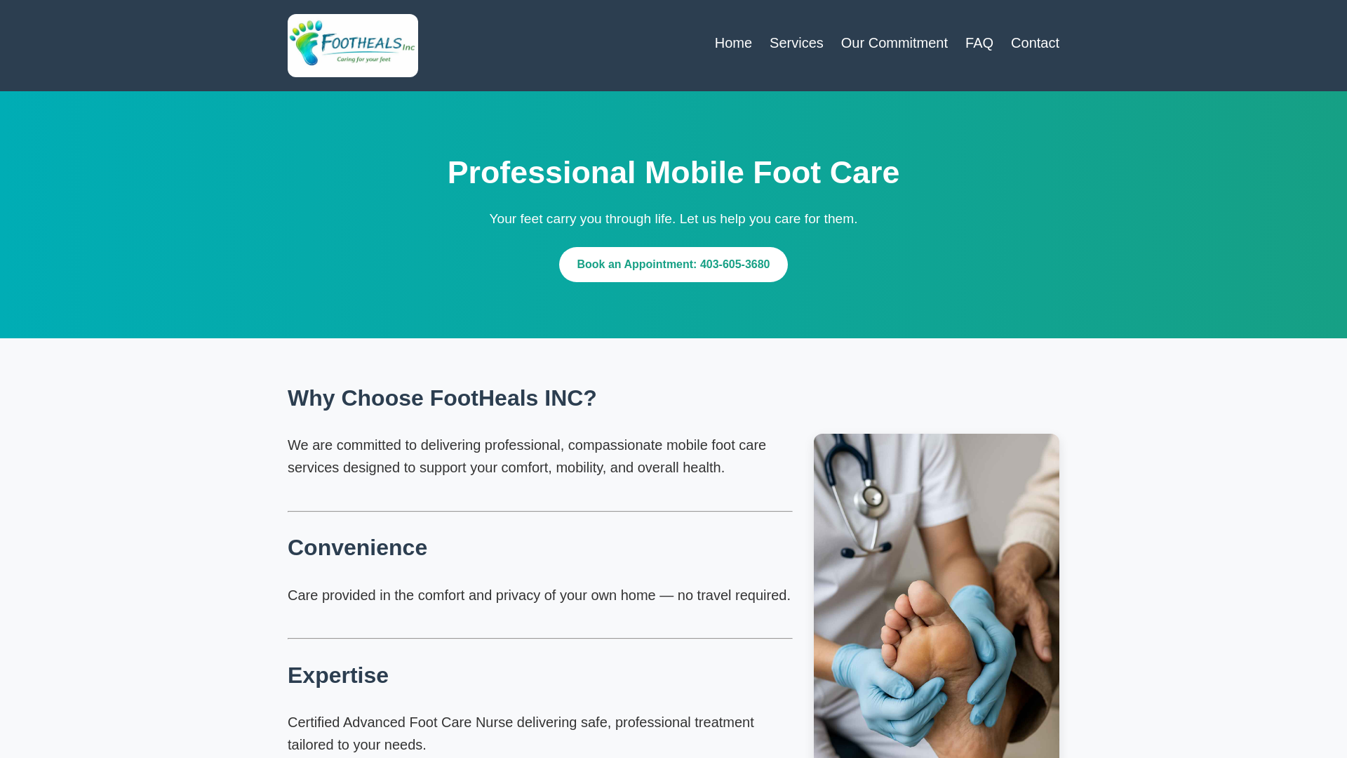 website screenshot of https://footheals.ca/