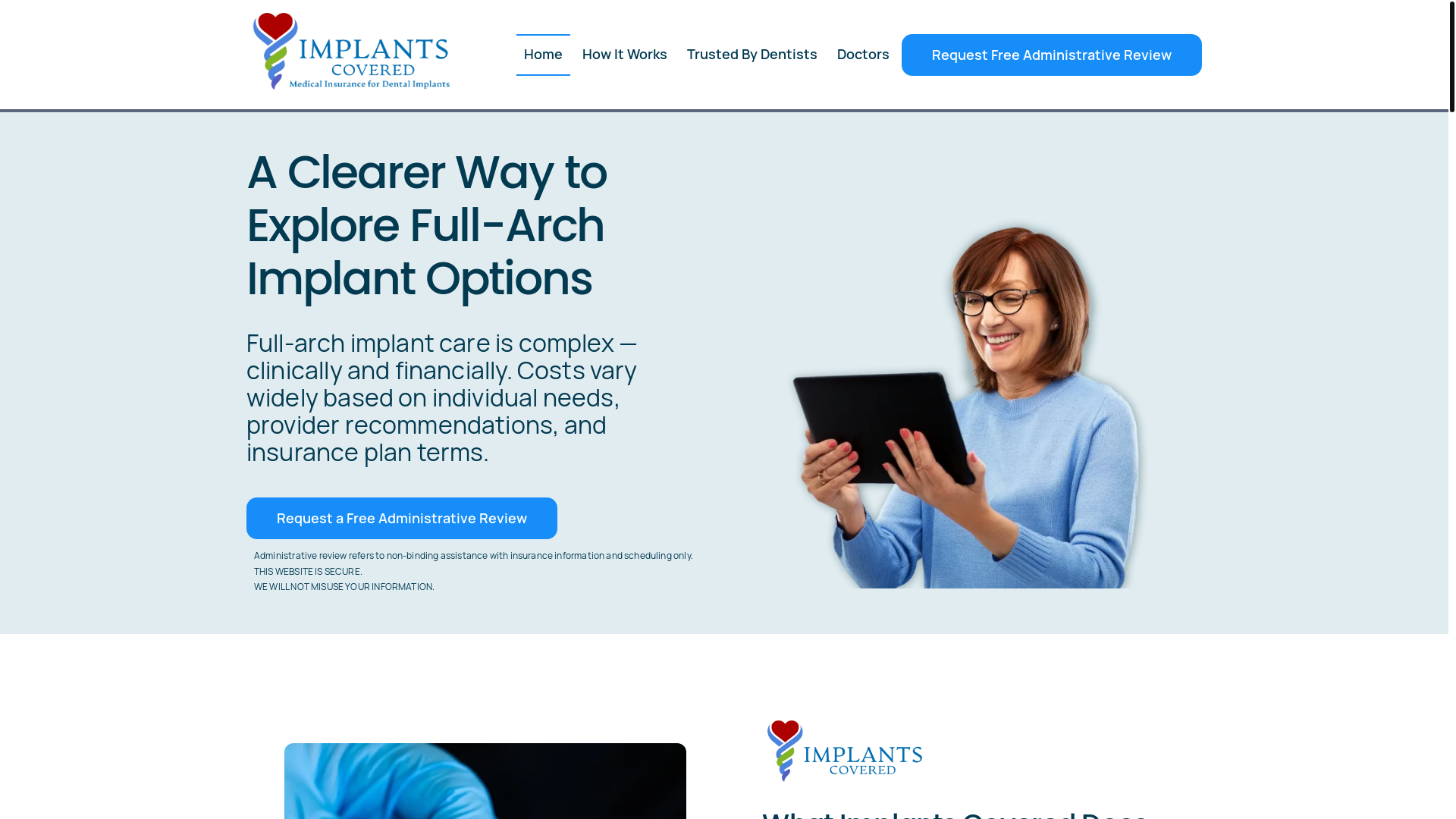 website screenshot of https://implantscovered.com/