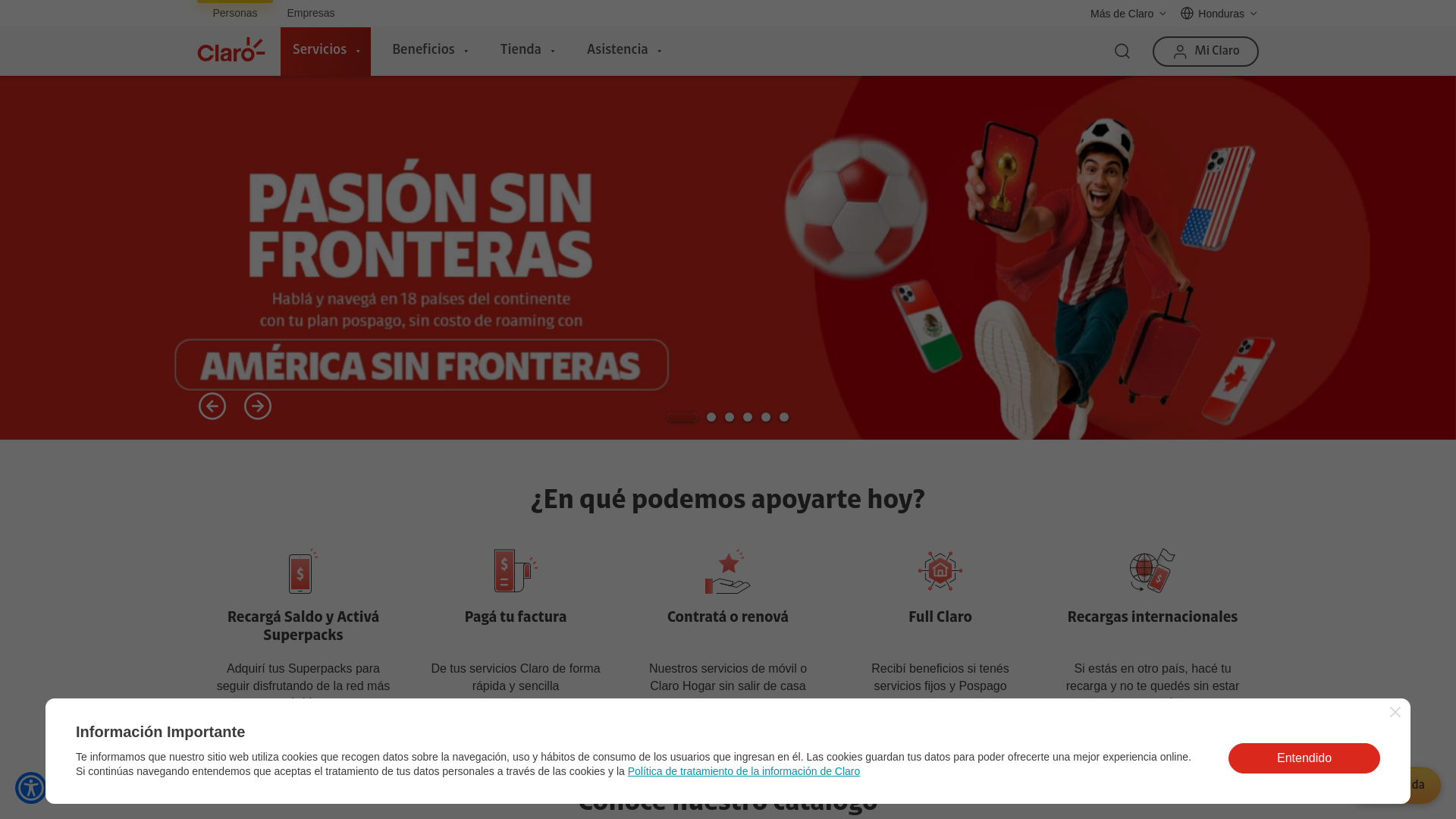 website screenshot of https://test-claro-hn.prod.clarodigital.net