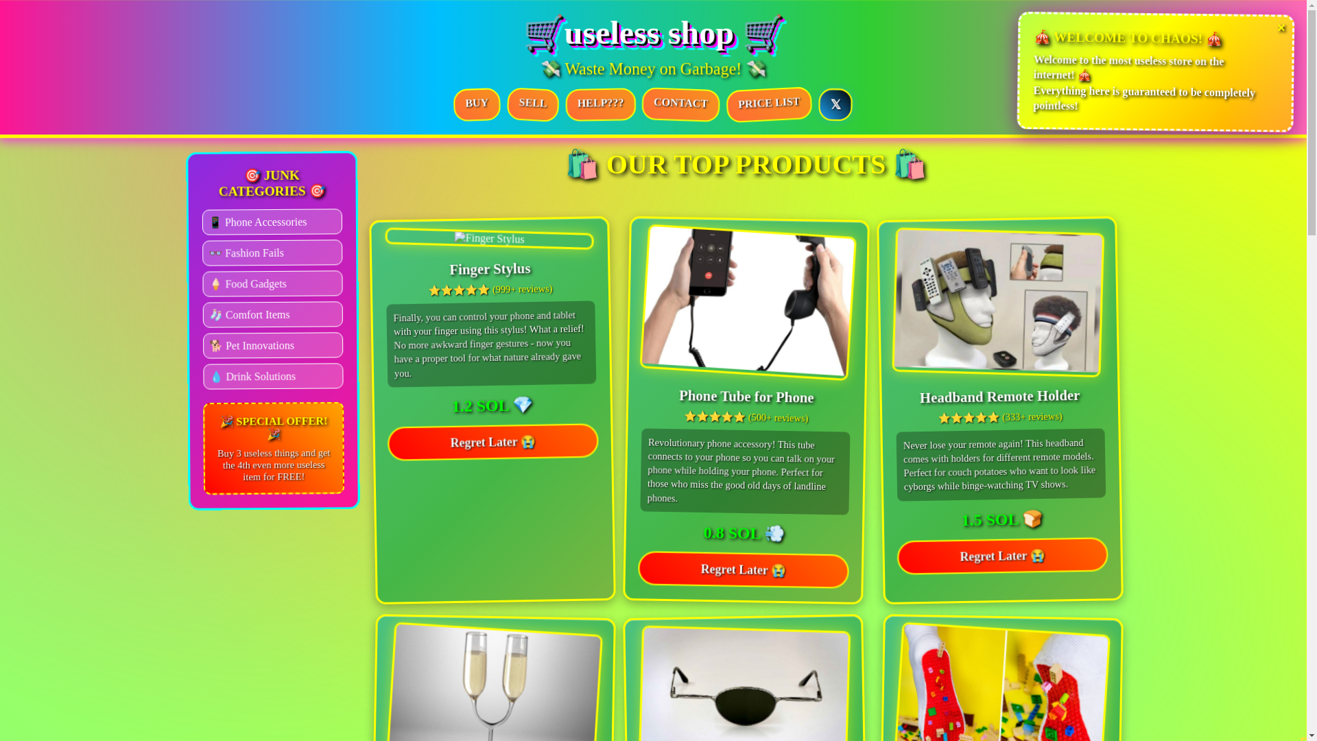 website screenshot of https://uselessshop.org/