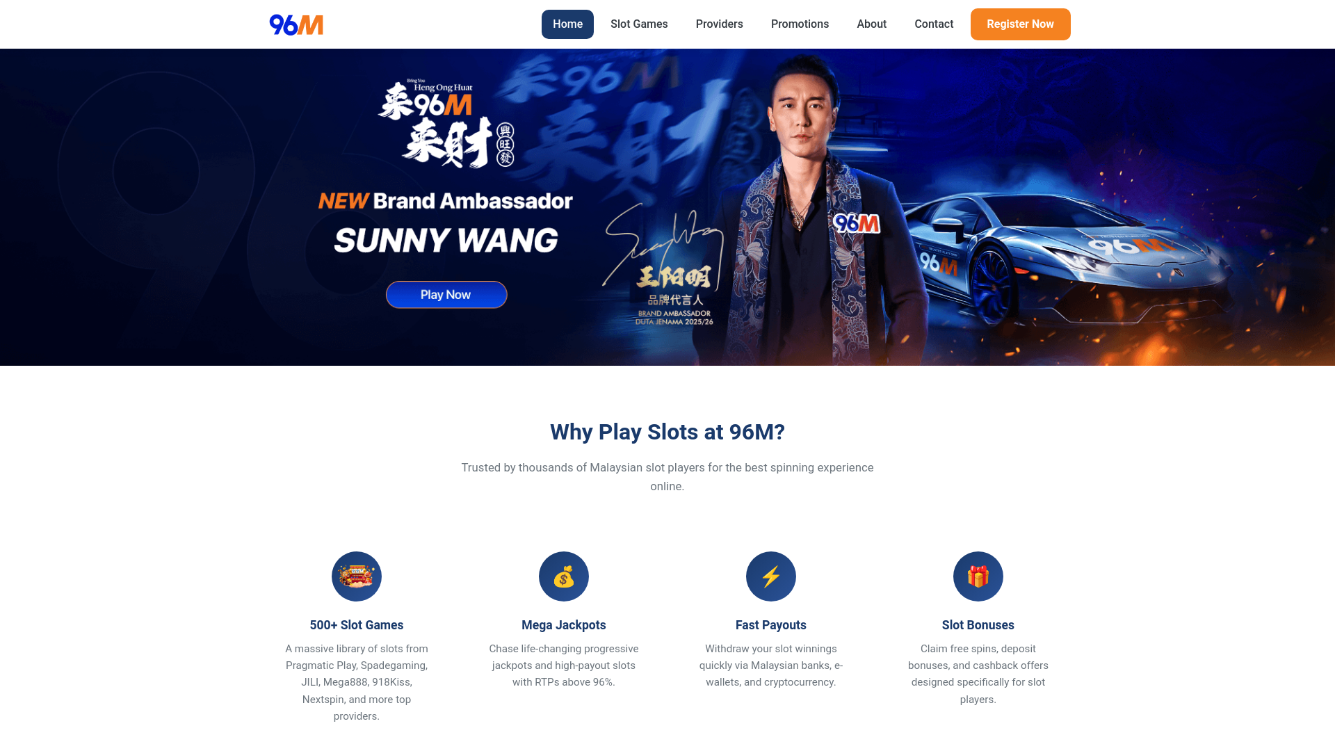 website screenshot of https://96mslots.pages.dev/