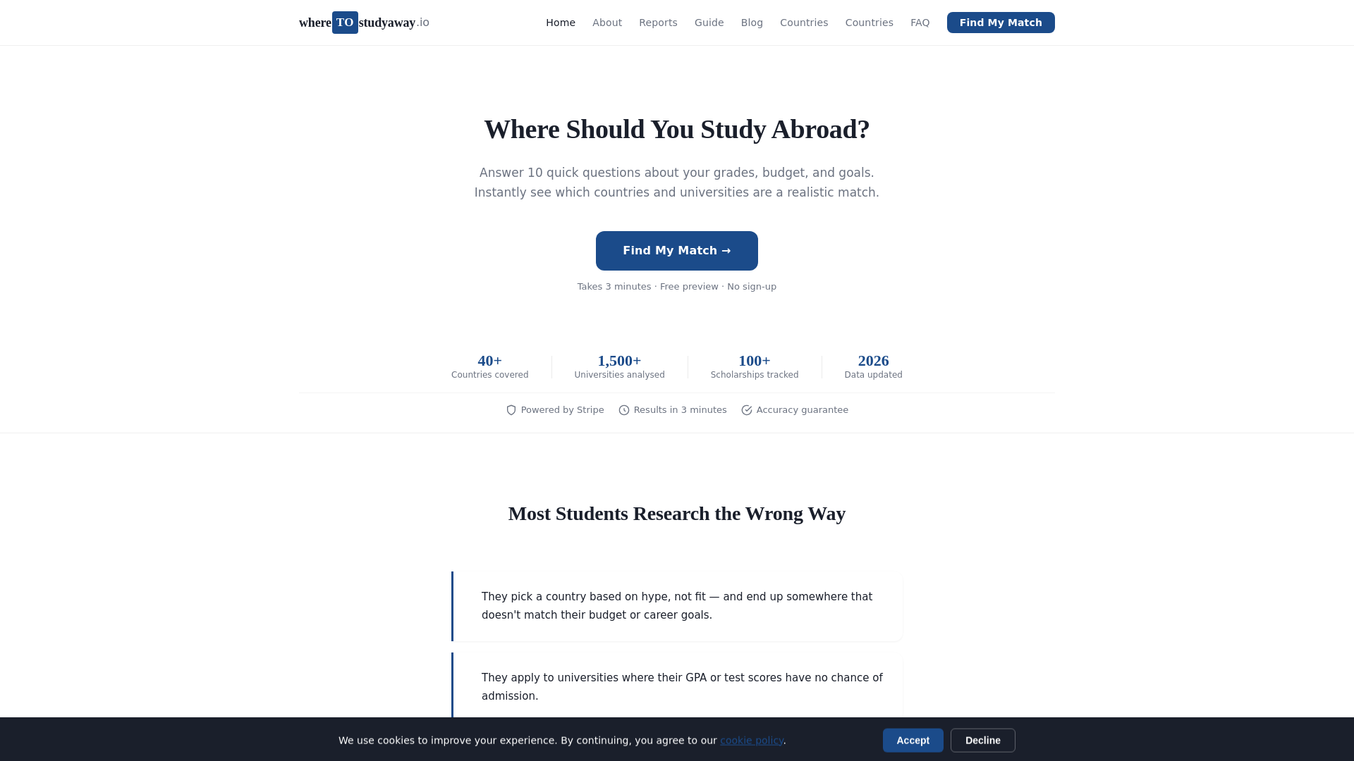 website screenshot of https://wheretostudyaway.pages.dev/
