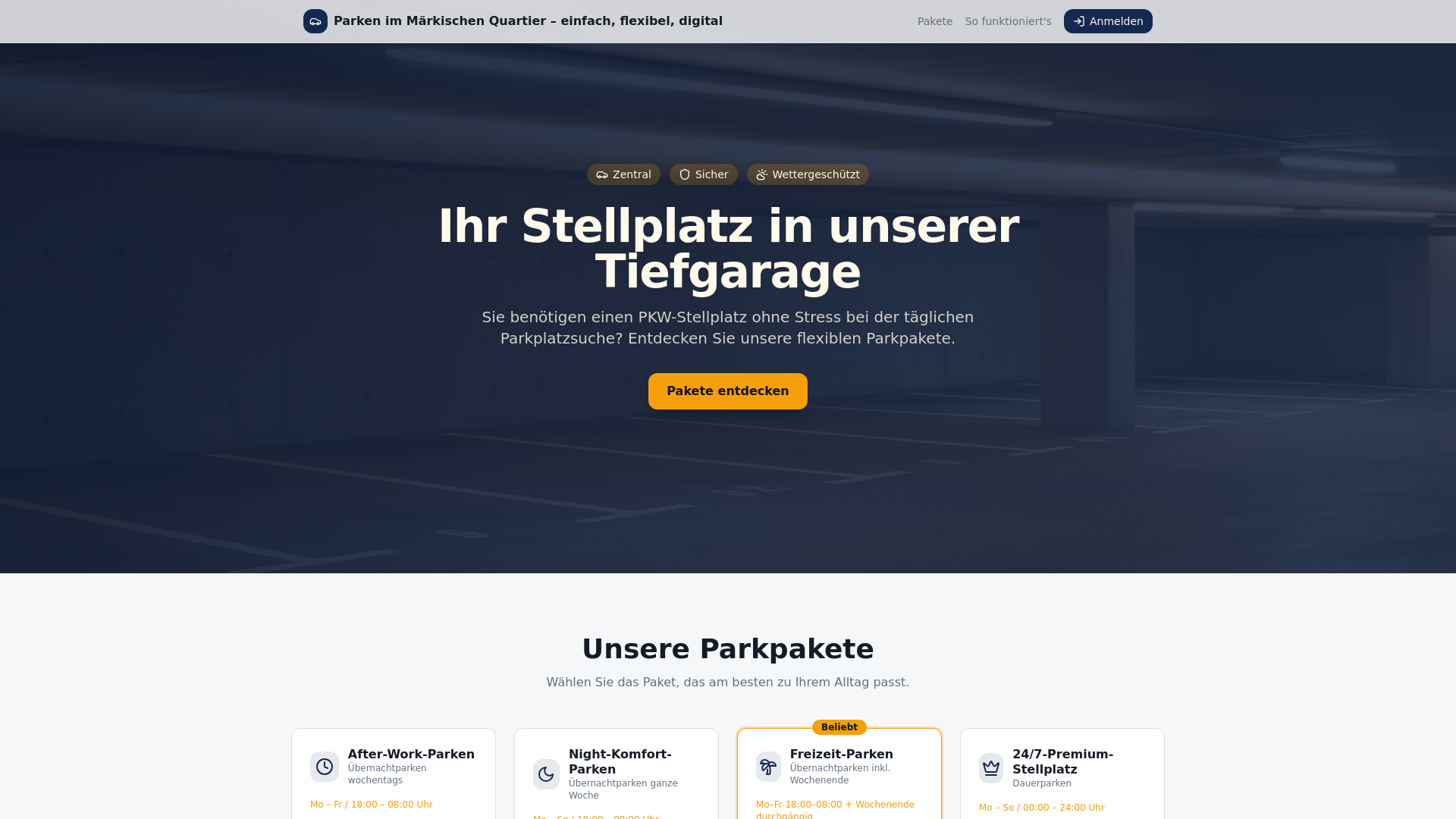 website screenshot of https://parken-maerkisches-quartier.de