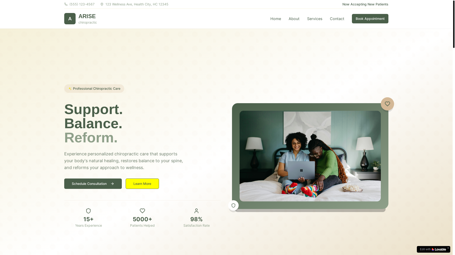 website screenshot of https://arisechiromy.com/
