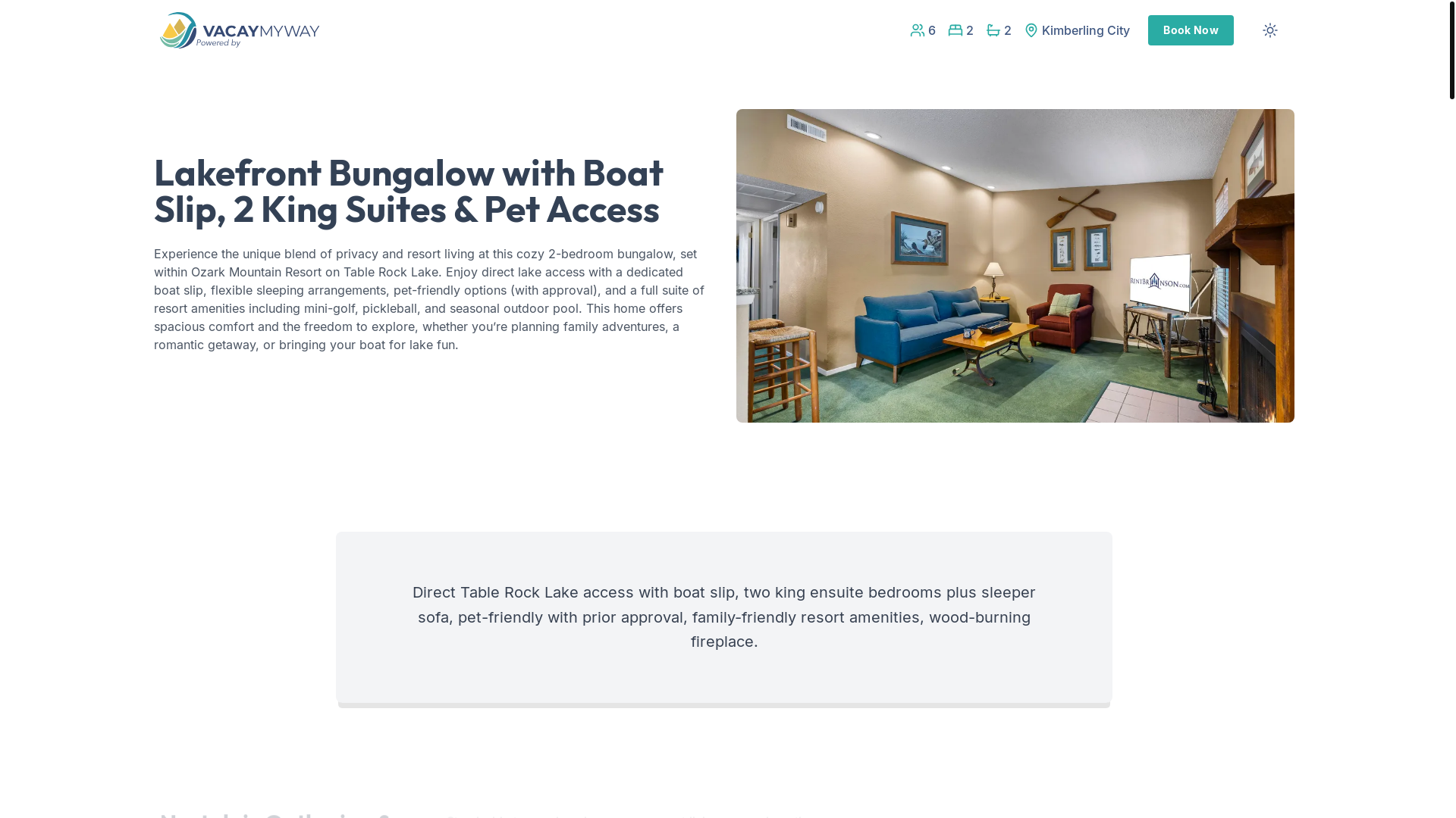 website screenshot of https://tablerockboatslip.villas/