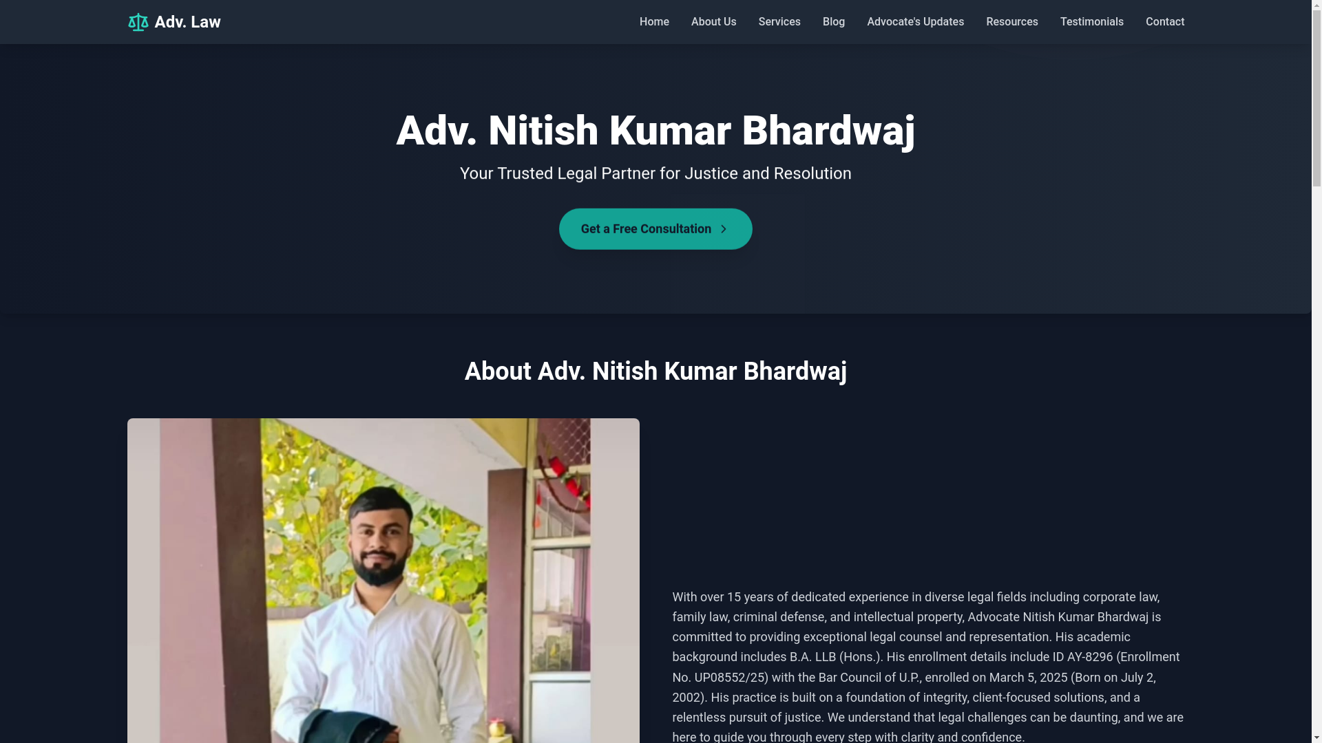 website screenshot of https://nitishbhardwaj.site/