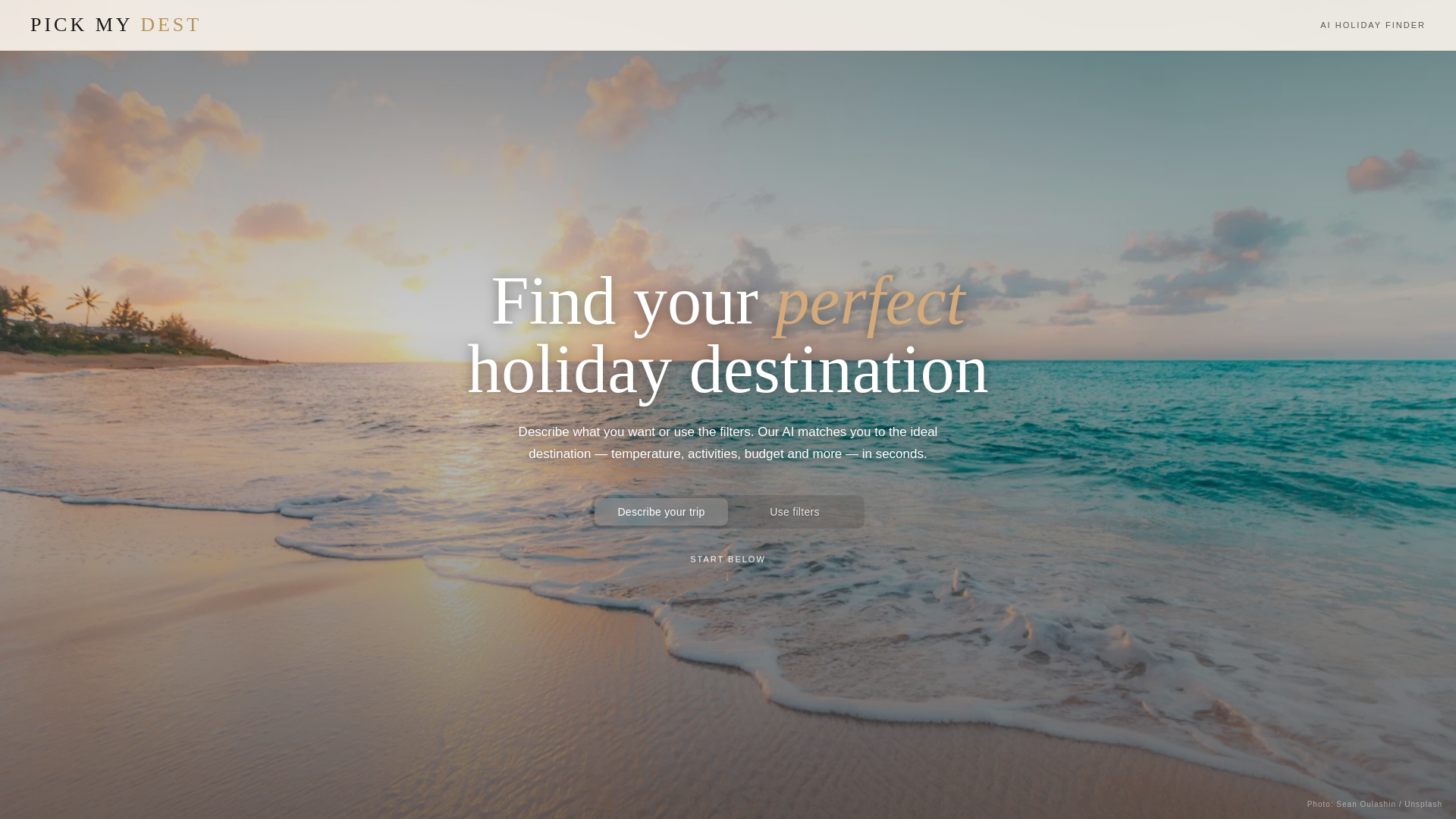 website screenshot of https://pickmydestination.pages.dev/