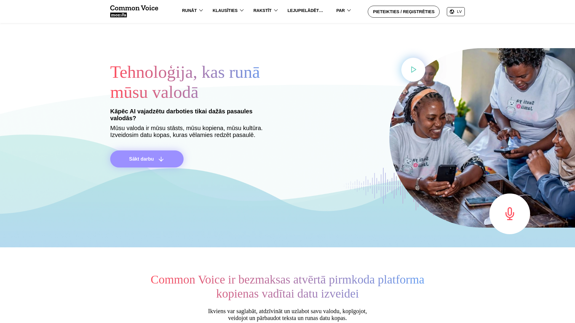 website screenshot of https://commonvoice.mozilla.org/lv